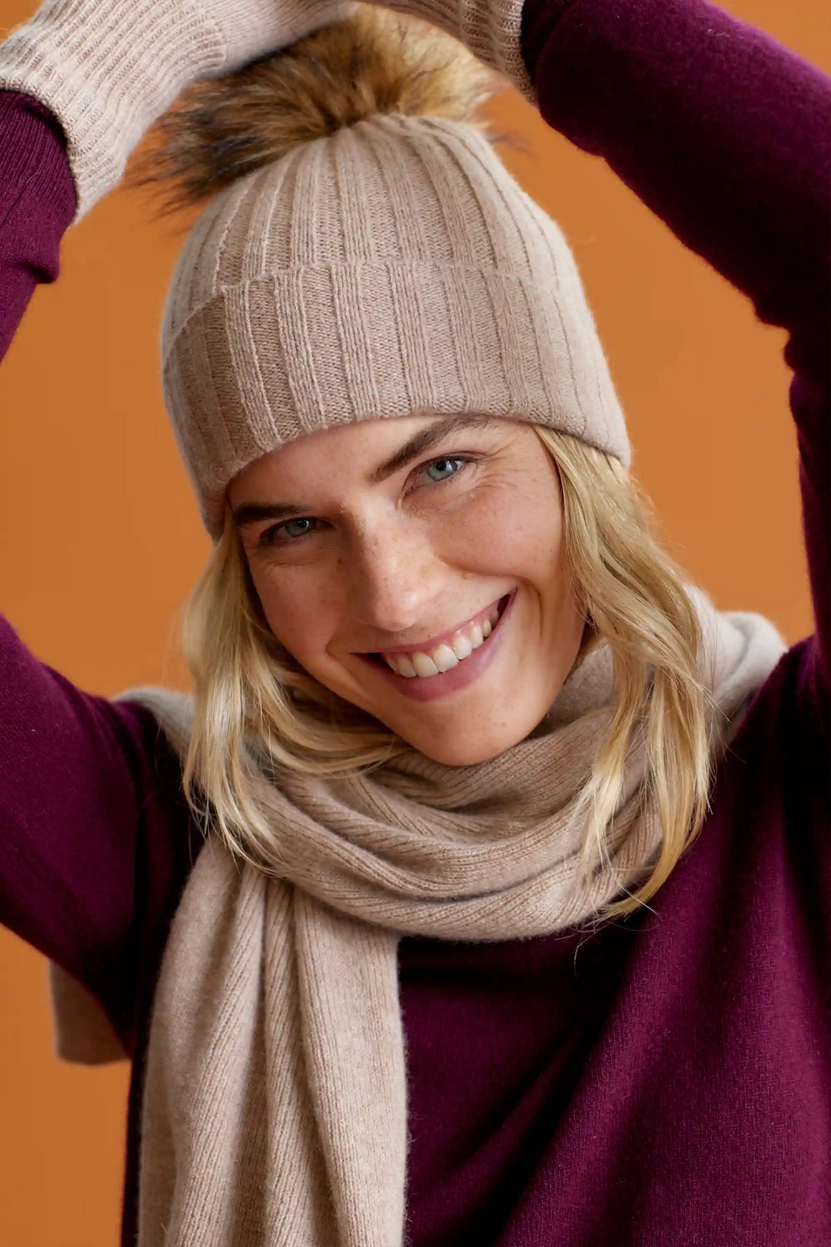 Mongolian Cashmere Pom Pom Beanie