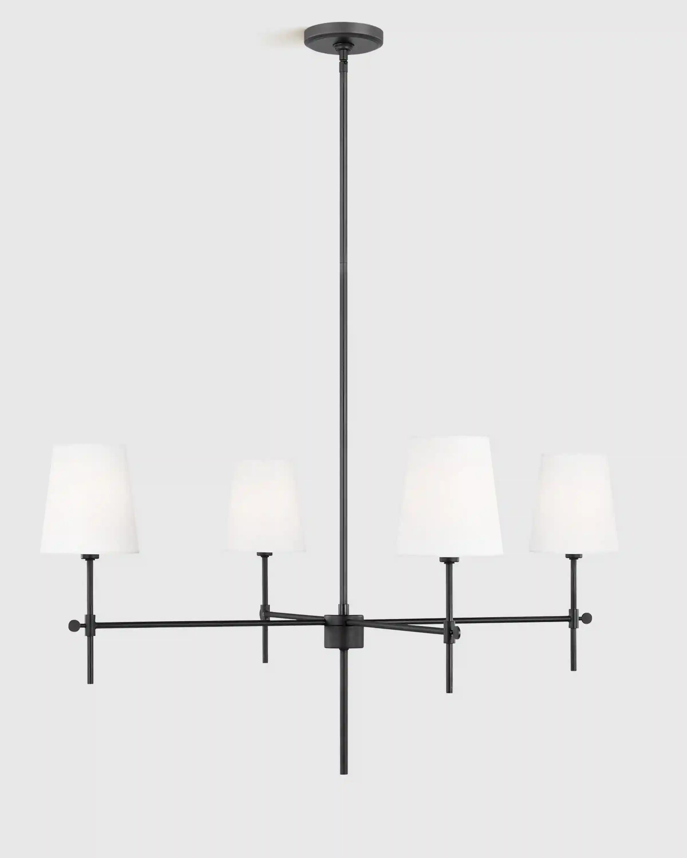 Linear Steel Chandelier with Linen Shades