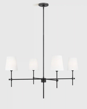 Linear Steel Chandelier with Linen Shades