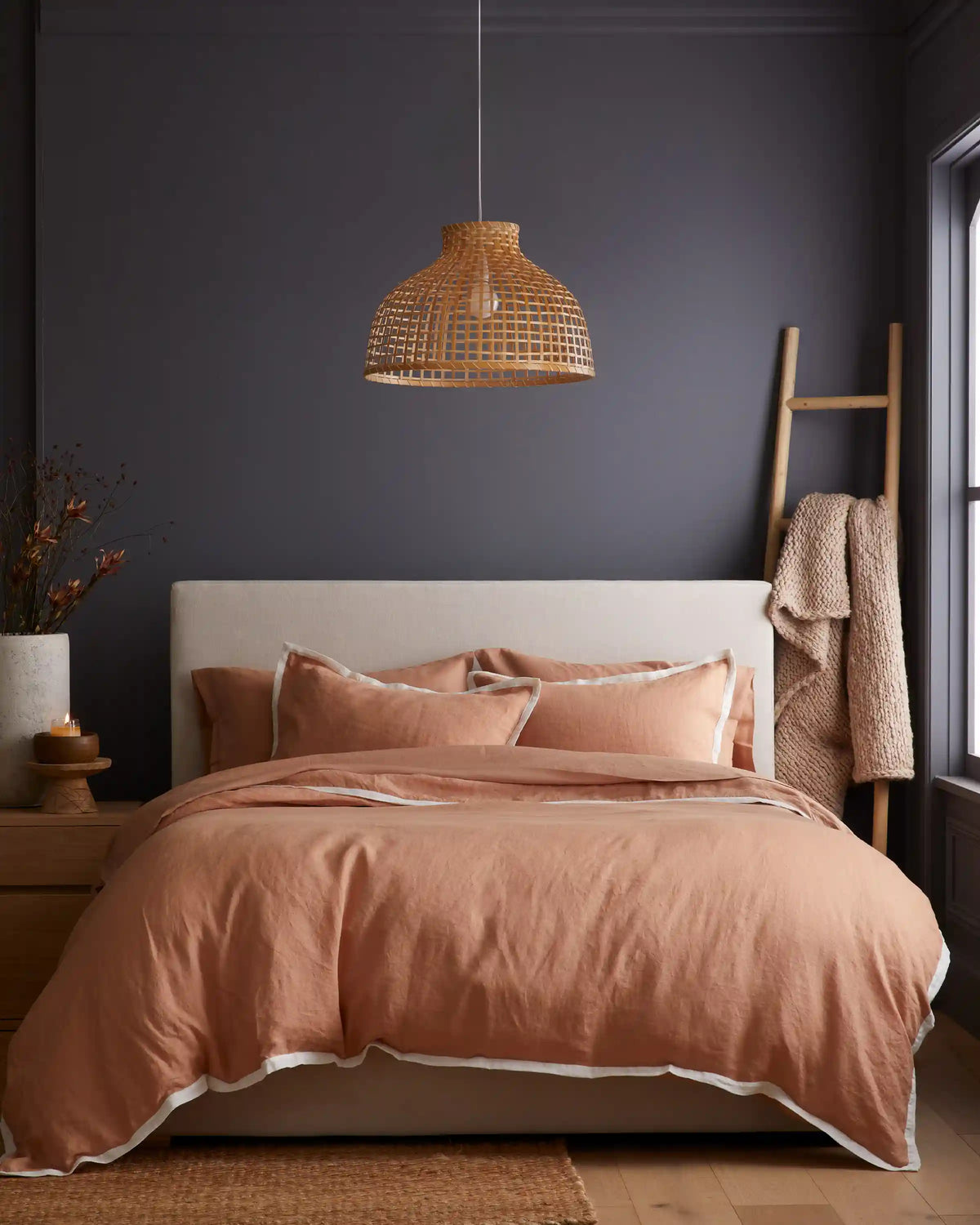 European Linen Contrast Flange Sham Set