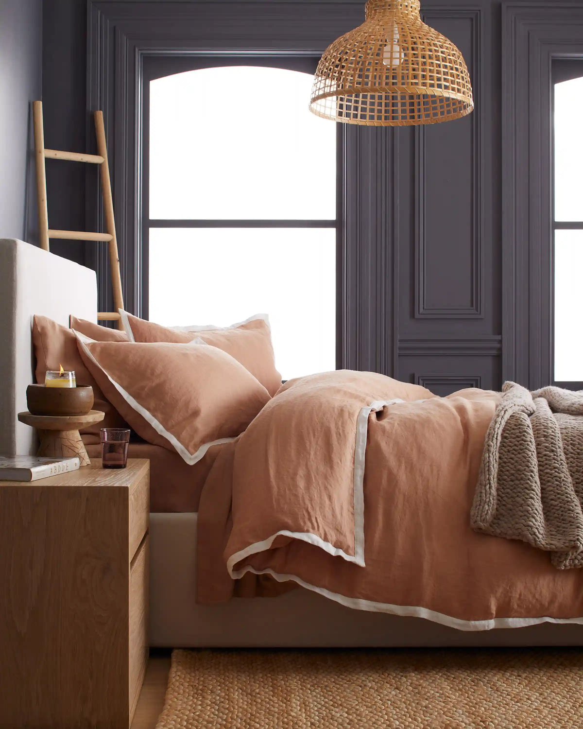 European Linen Contrast Flange Sham Set