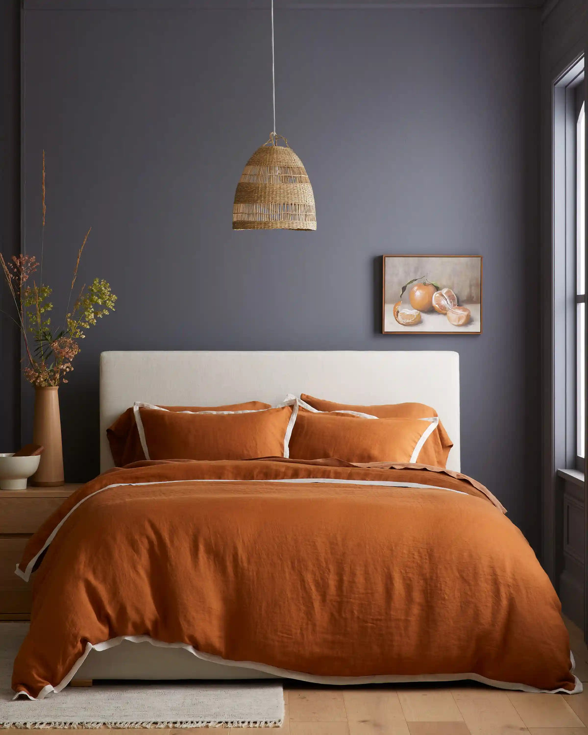 European Linen Contrast Flange Sham Set