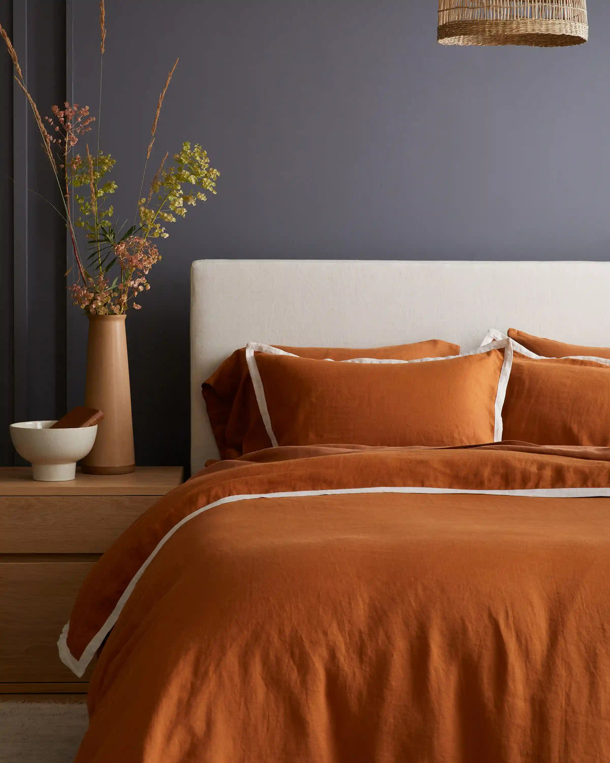 European Linen Contrast Flange Duvet Cover Set