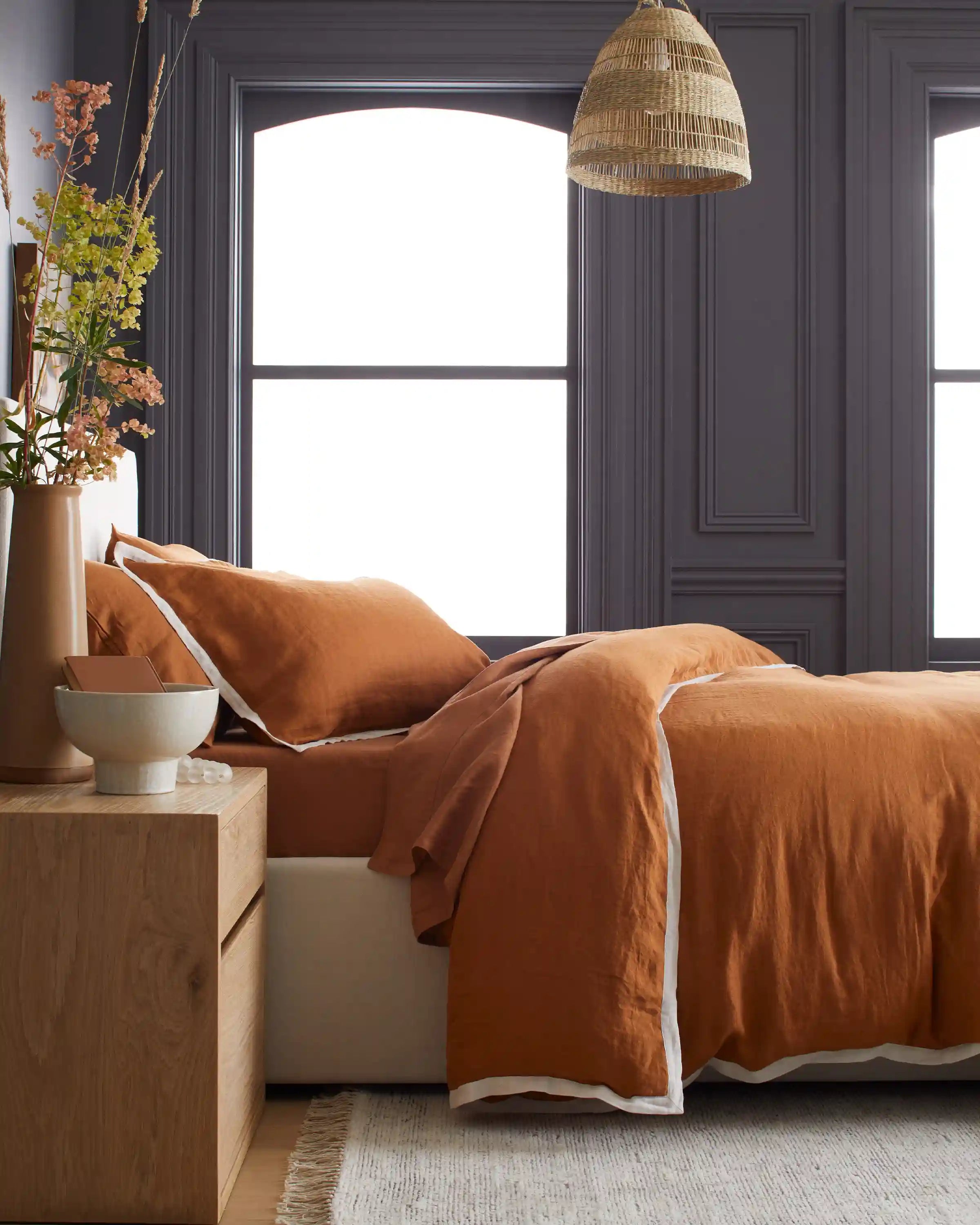 European Linen Contrast Flange Duvet Cover
