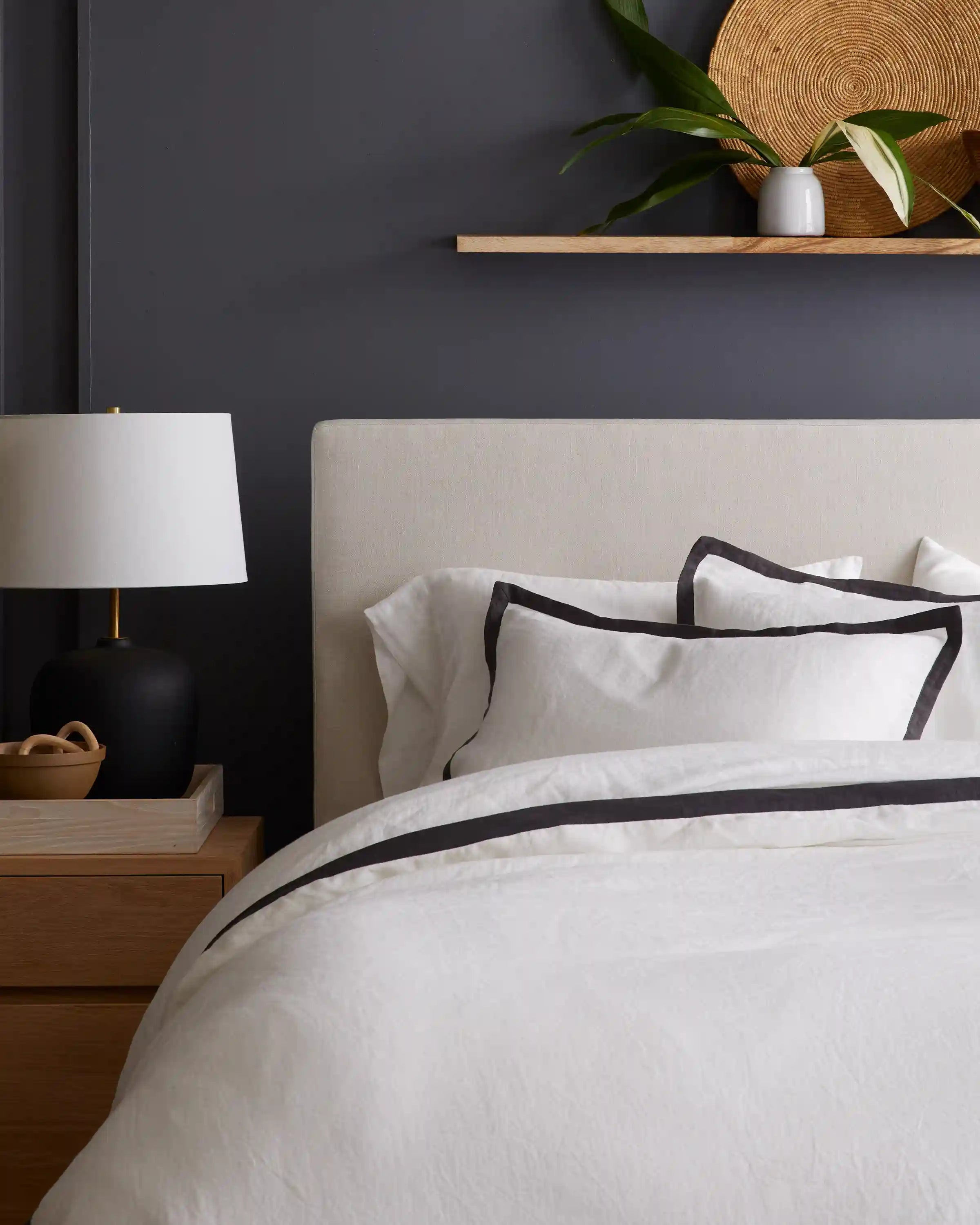 European Linen Contrast Flange Duvet Cover Set