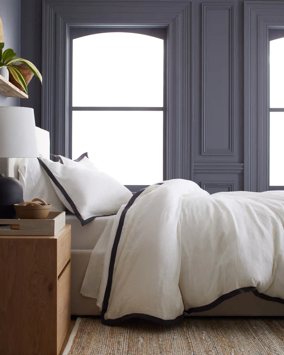 European Linen Contrast Flange Duvet Cover