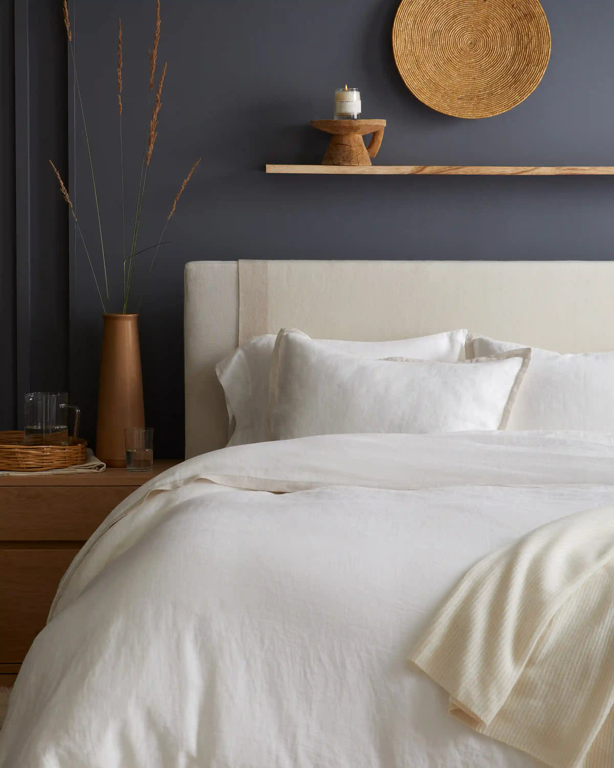 European Linen Contrast Flange Duvet Cover Set