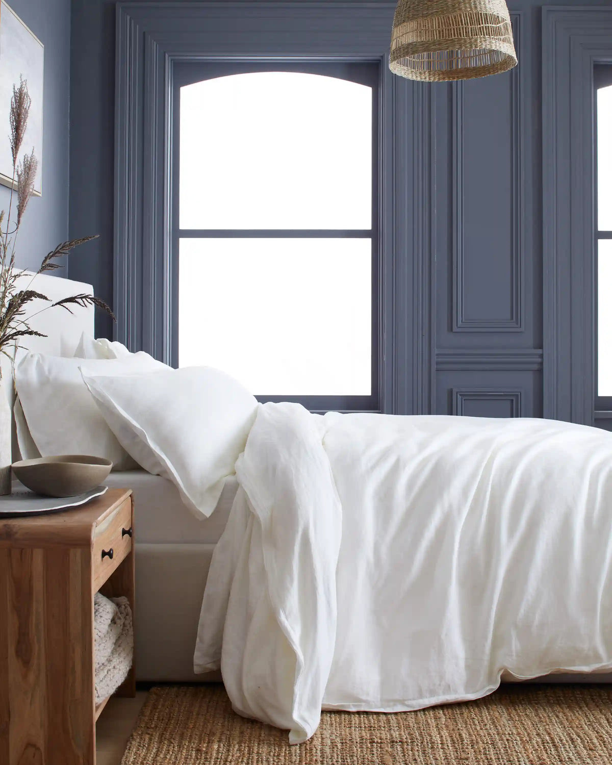 European Linen Double Embroidered Edge Duvet Cover Set