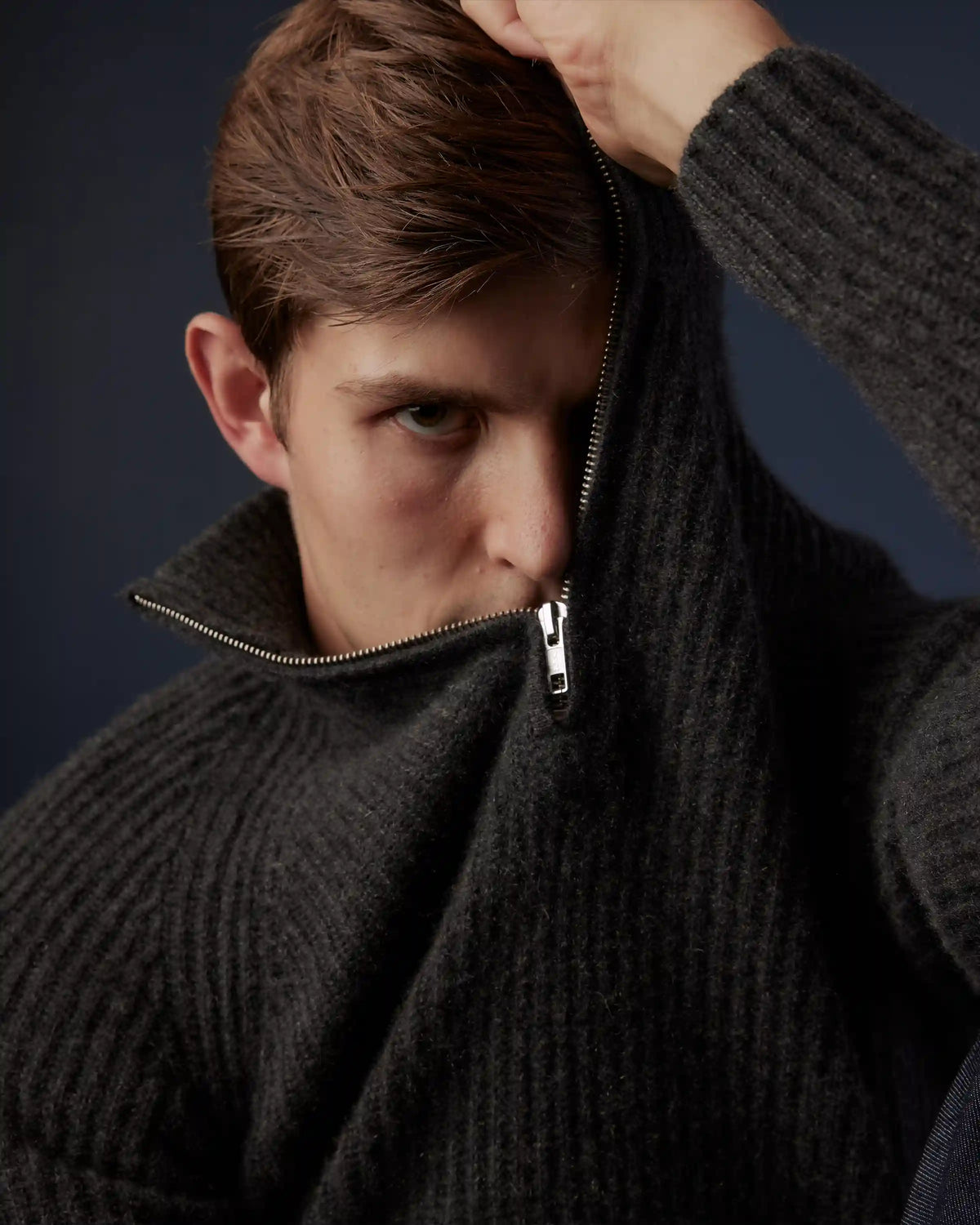 Mongolian Cashmere Fisherman Quarter Zip Sweater