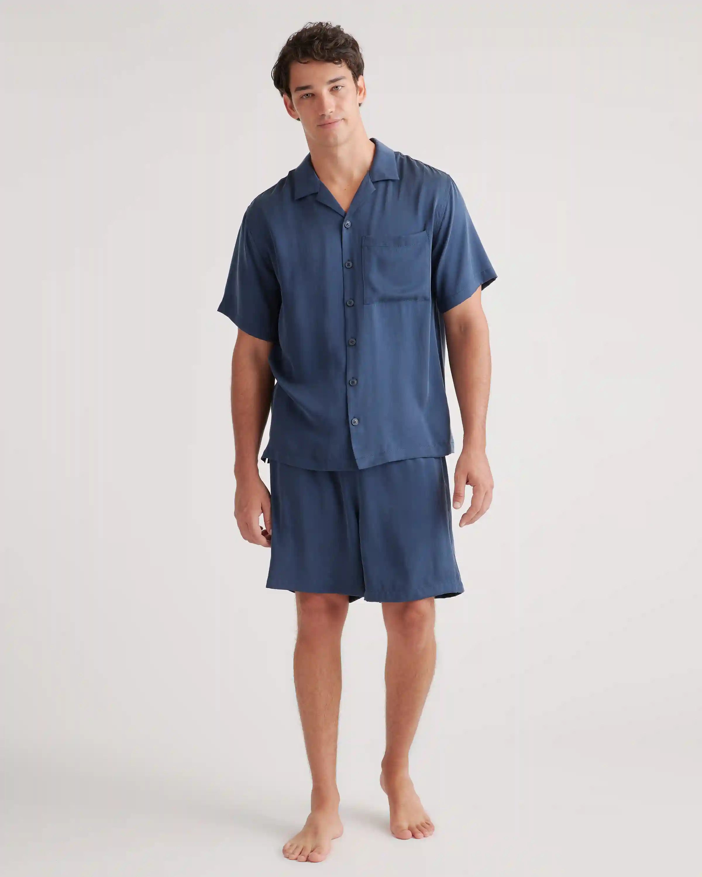 100% Washable Silk Button Down Short Set