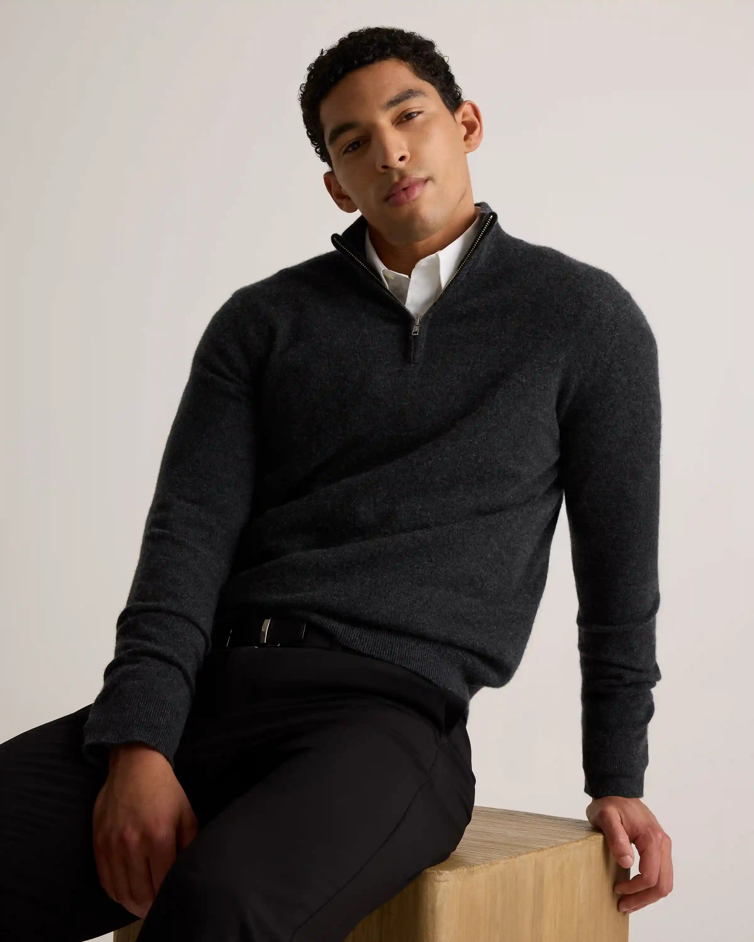 Mongolian Cashmere Quarter Zip Sweater