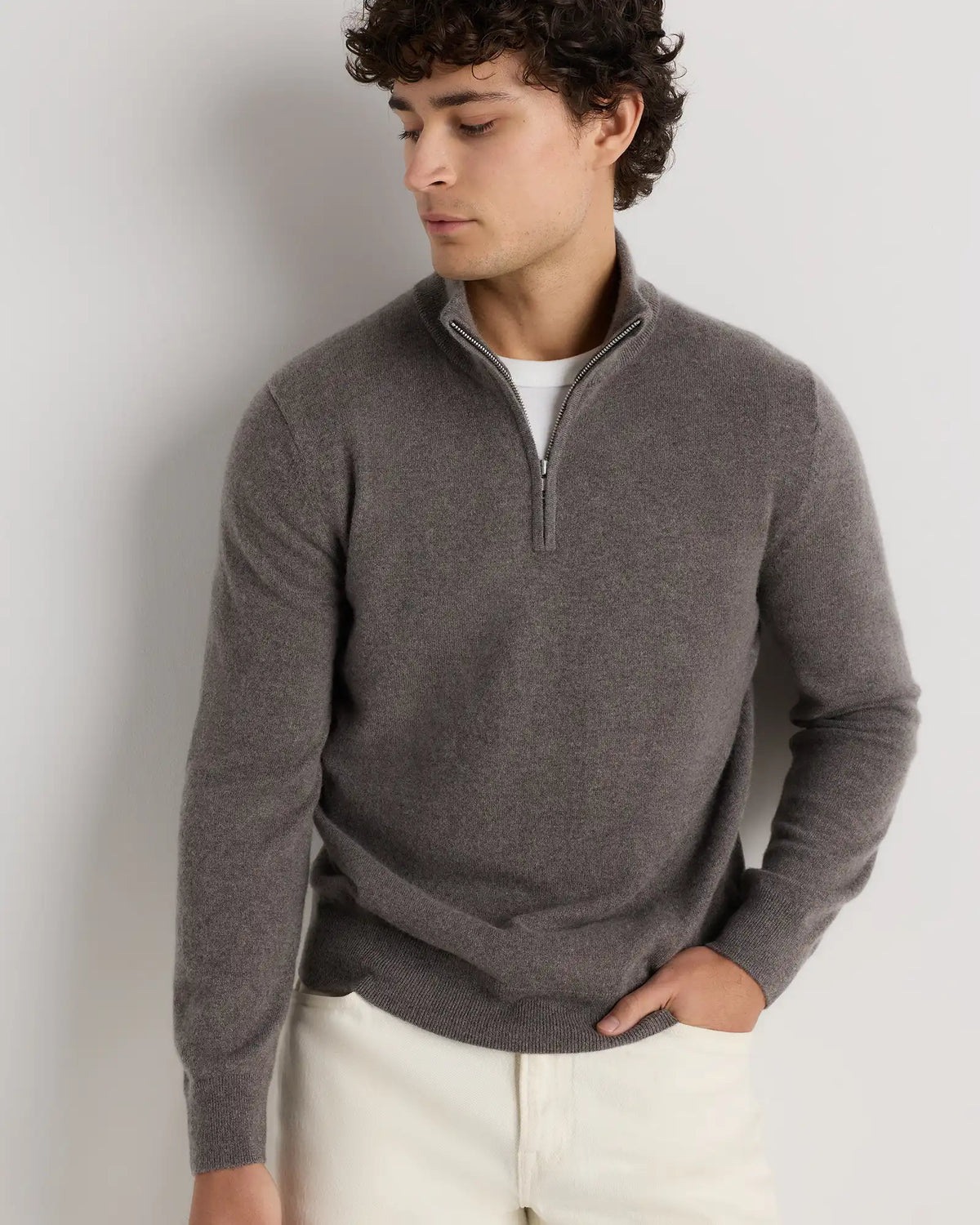 Mongolian Cashmere Quarter Zip Sweater