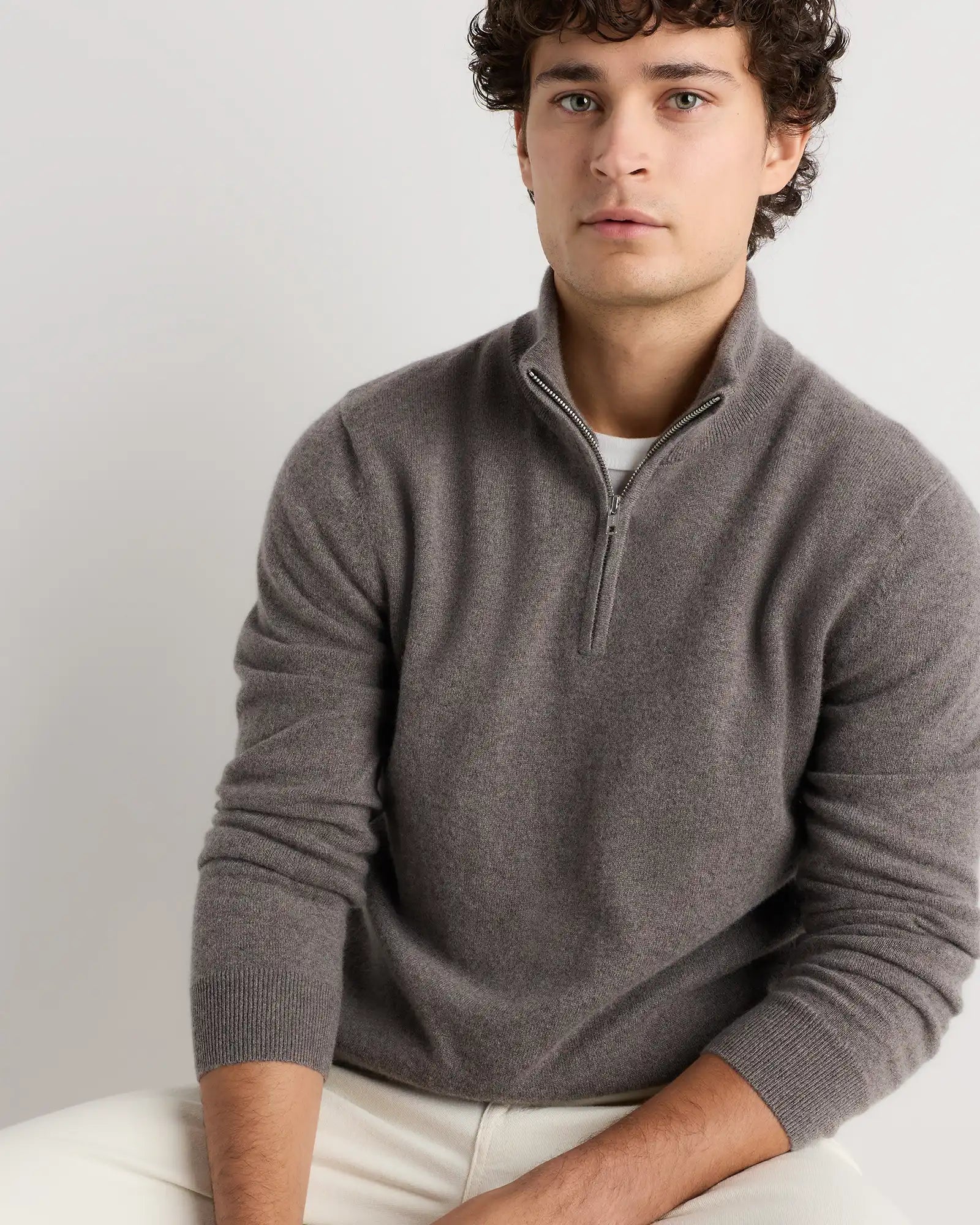 Mongolian Cashmere Quarter Zip Sweater