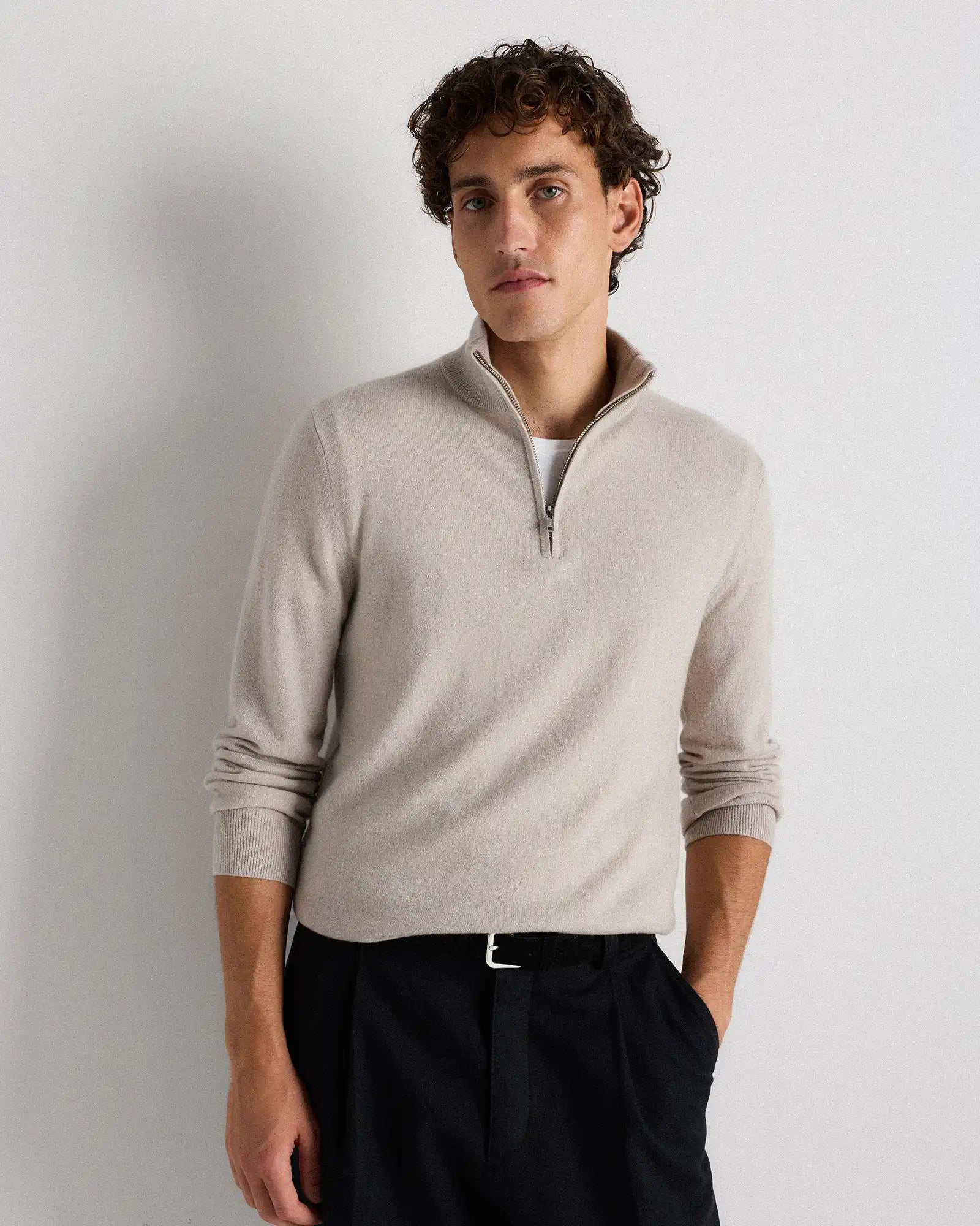 Mongolian Cashmere Quarter Zip Sweater