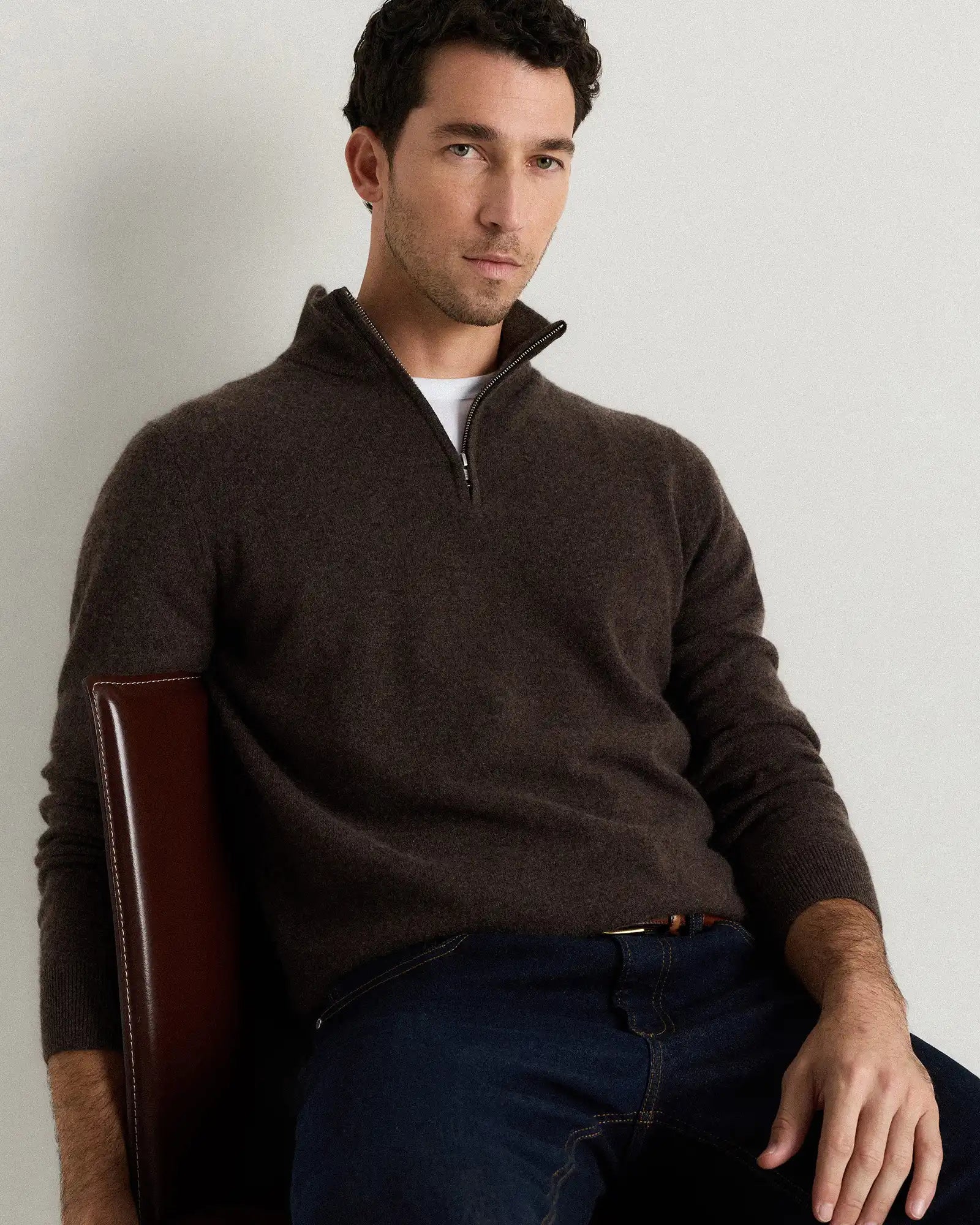 Mongolian Cashmere Quarter Zip Sweater