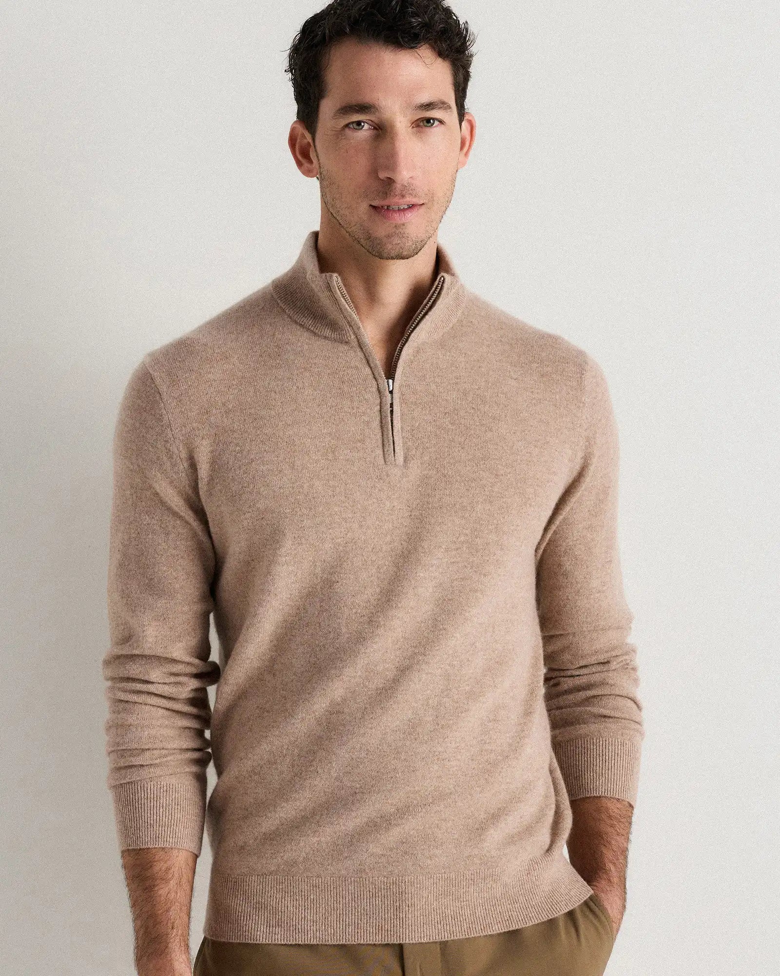 Mongolian Cashmere Quarter Zip Sweater