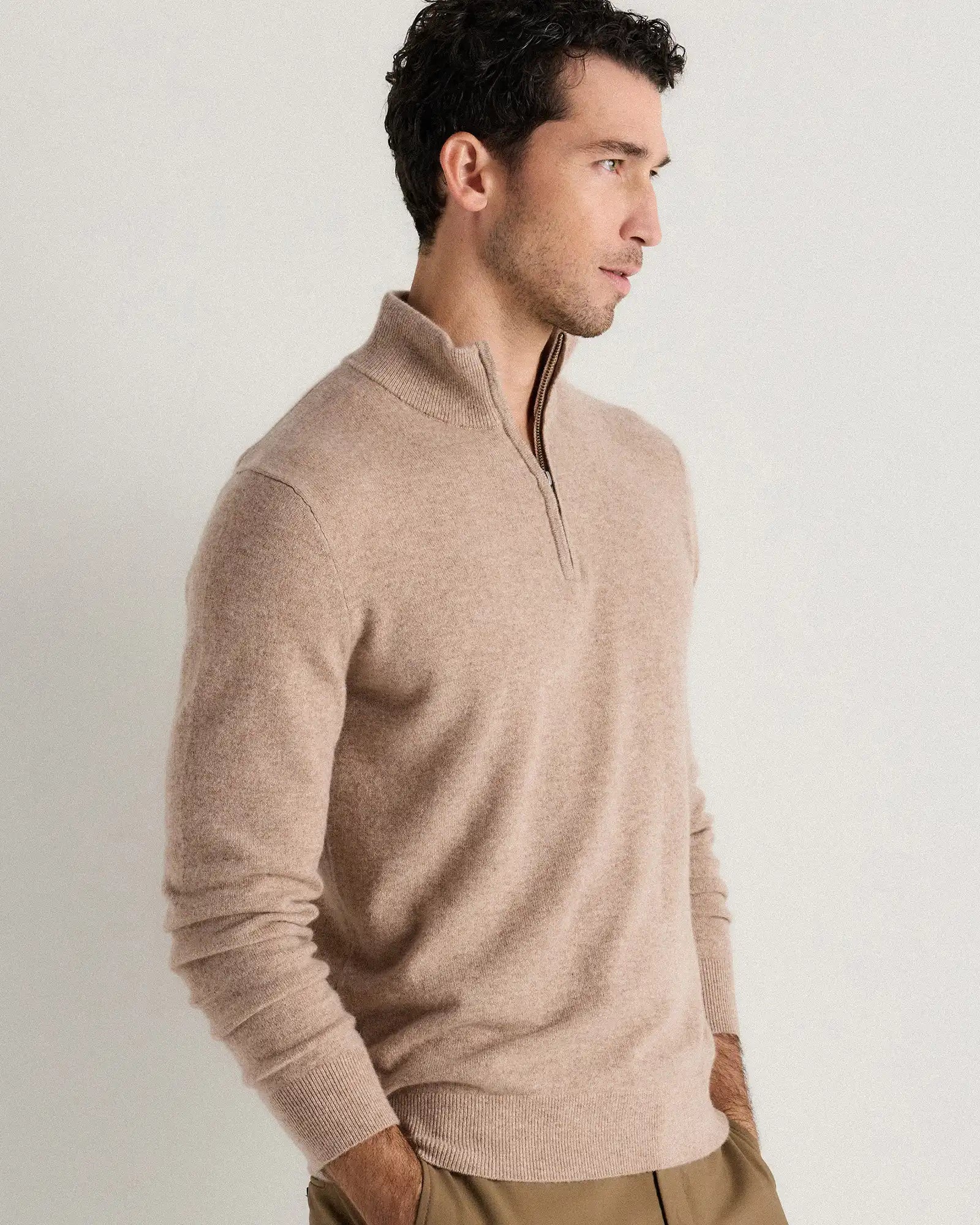 Mongolian Cashmere Quarter Zip Sweater