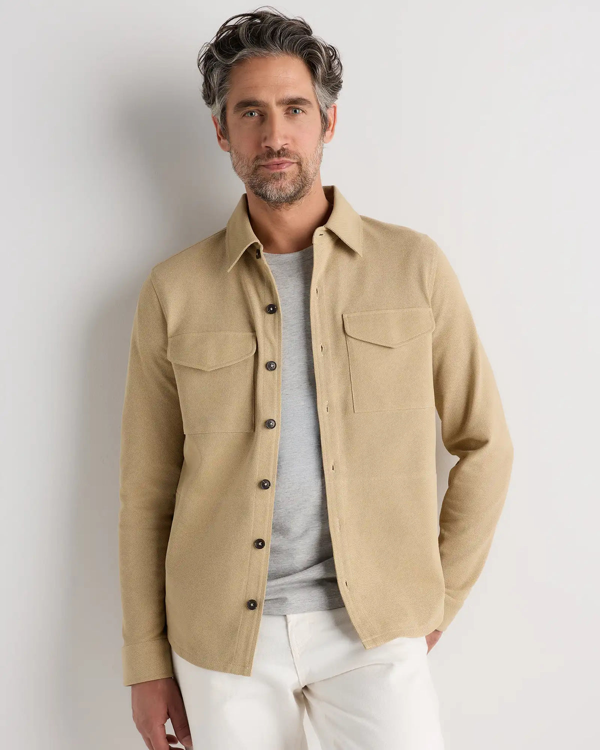 Cotton Pique Knit Overshirt