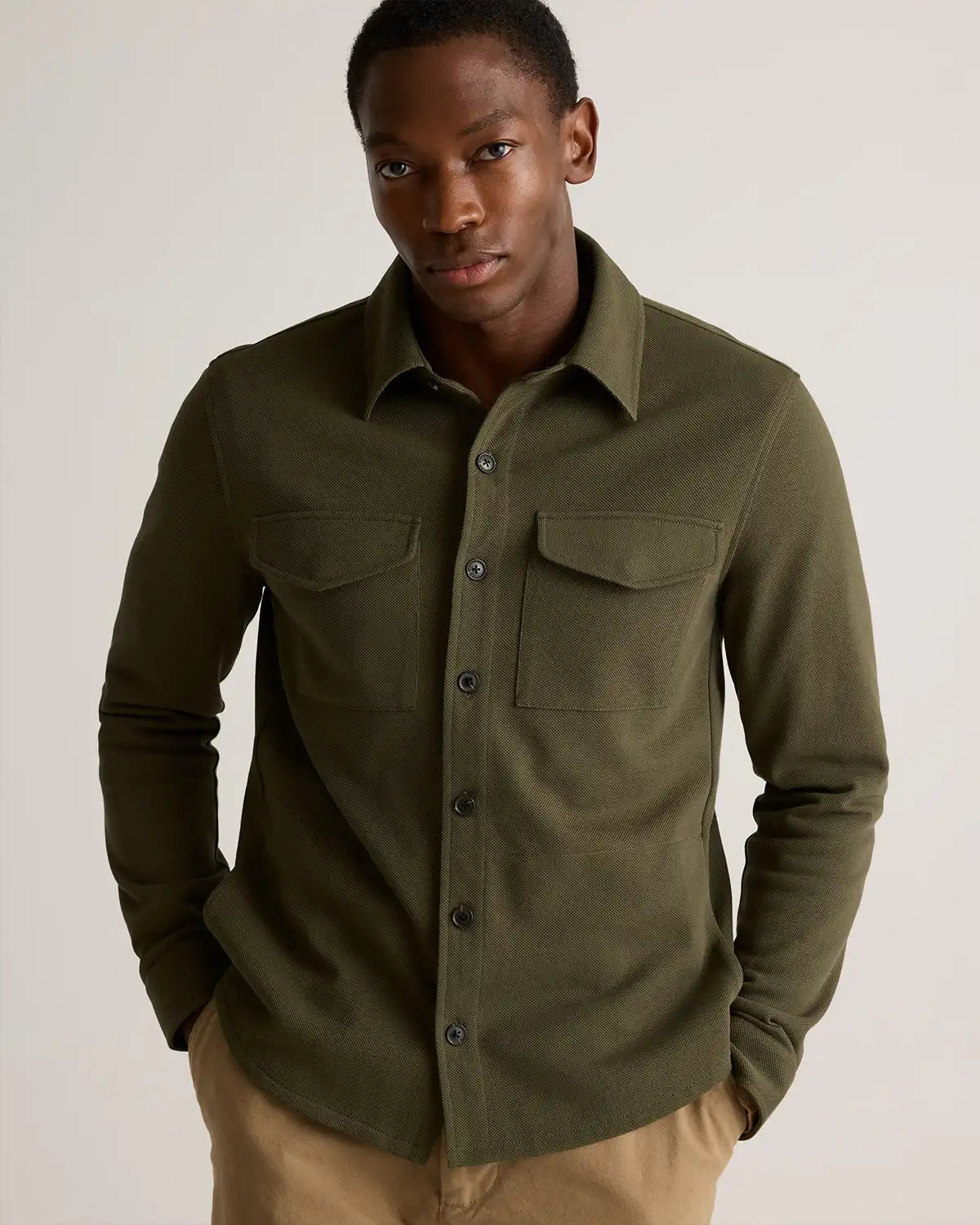 Cotton Pique Knit Overshirt