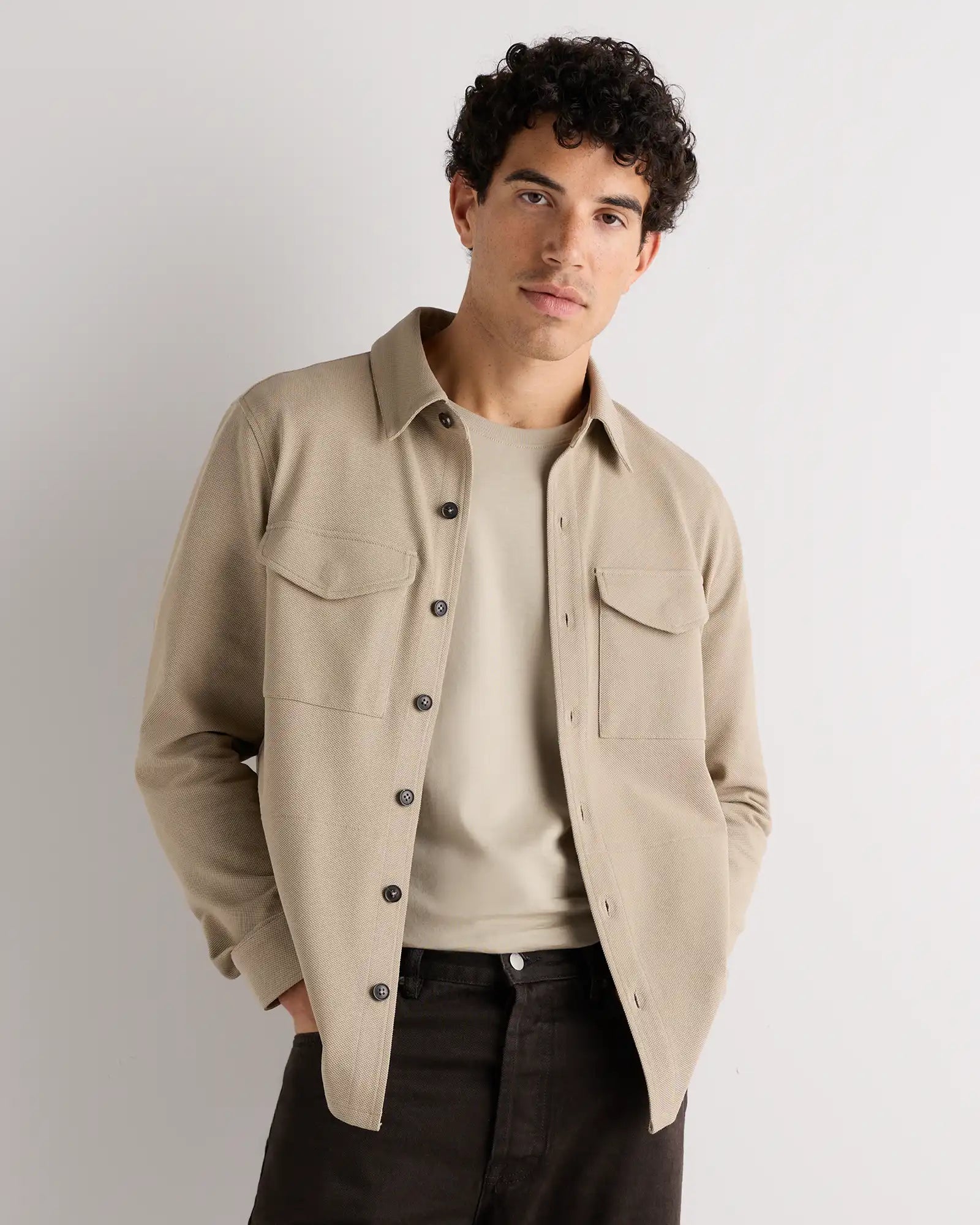 Cotton Pique Knit Overshirt