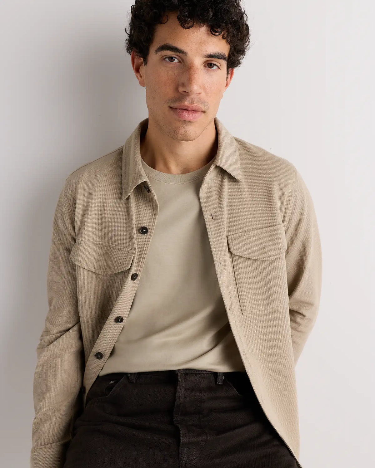 Cotton Pique Knit Overshirt