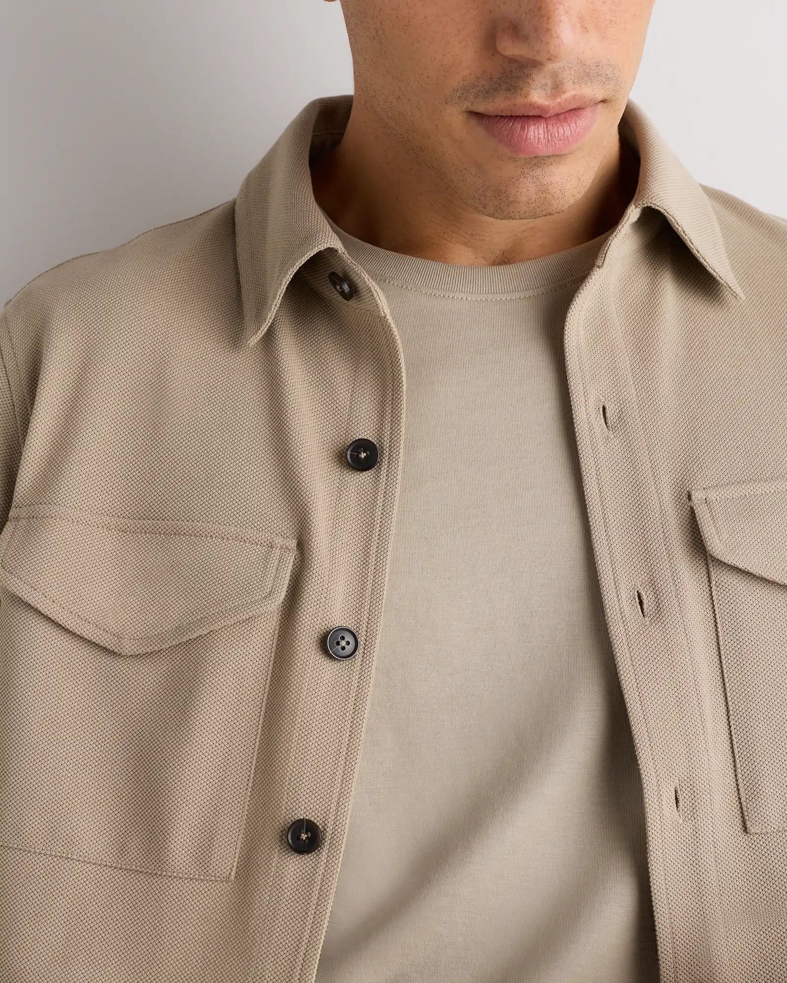 Cotton Pique Knit Overshirt