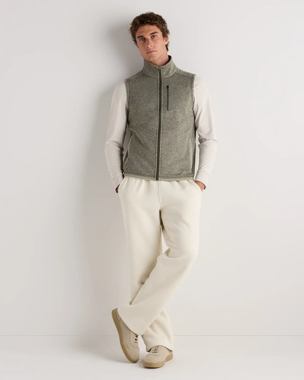 Sweater-Knit Fleece Full-Zip Vest