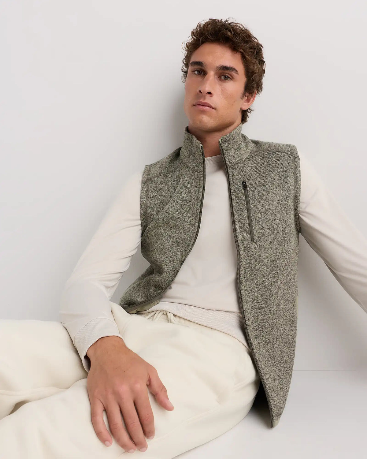 Sweater-Knit Fleece Full-Zip Vest