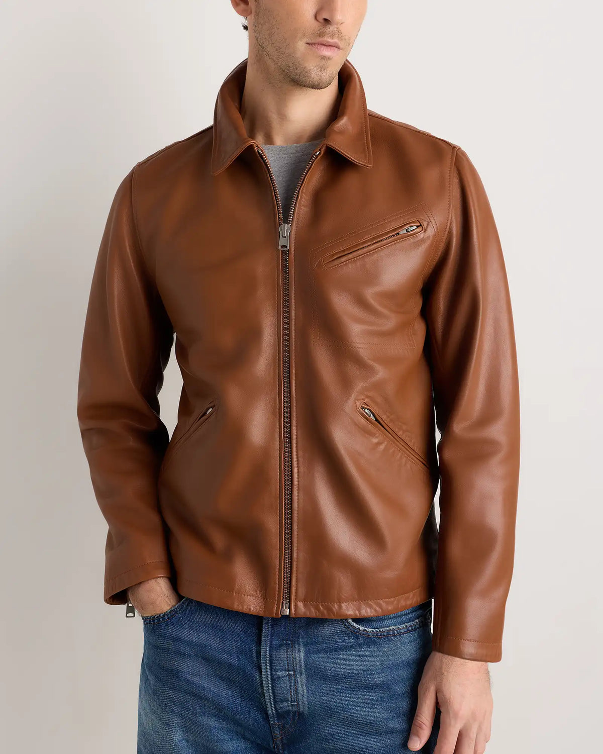100% Washed Leather Moto Jacket