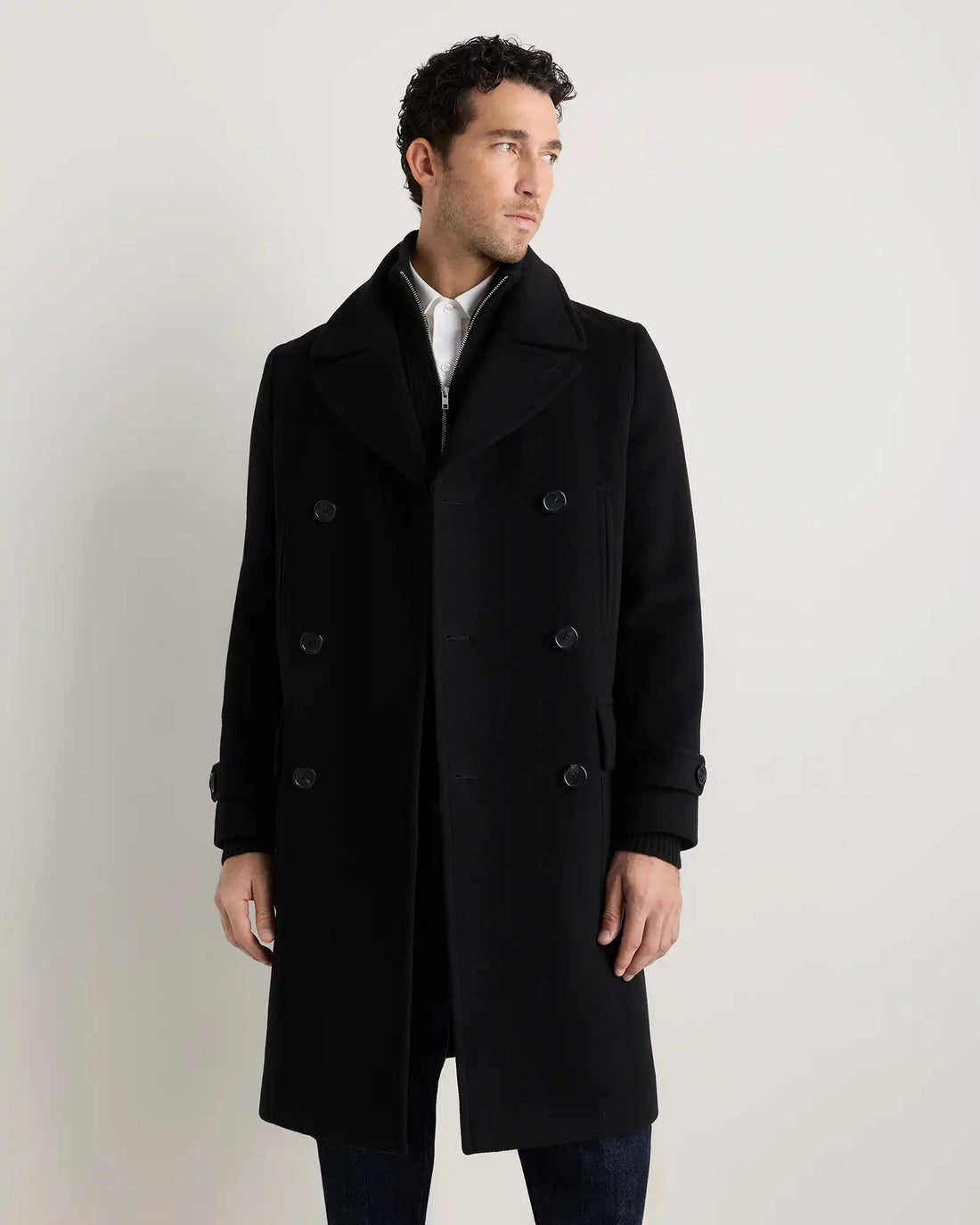 Wool Cashmere Double-Breasted Officer Topcoat