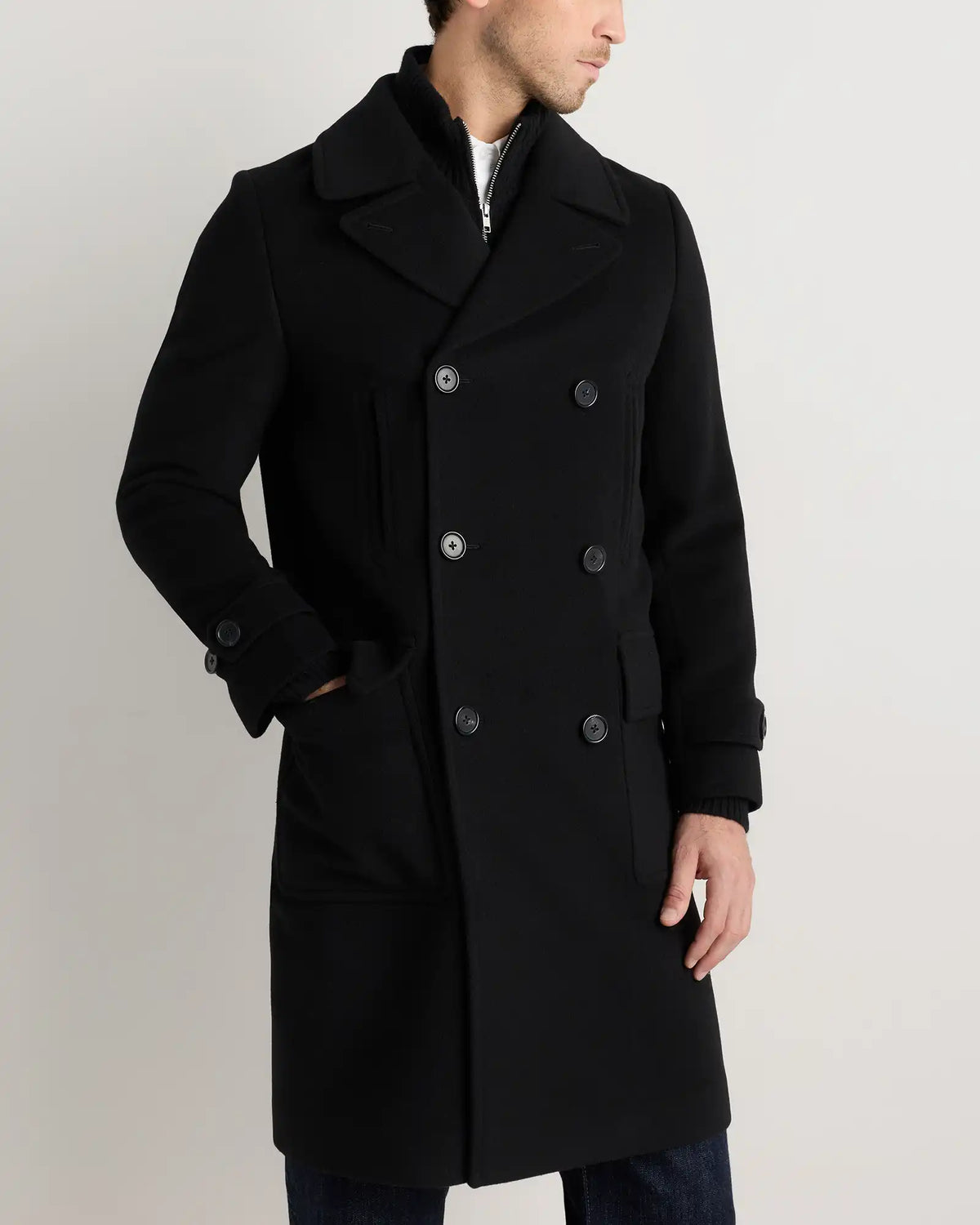 Wool Cashmere Double-Breasted Officer Topcoat
