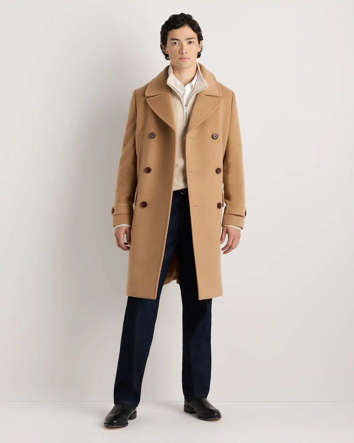 Wool Cashmere Double-Breasted Officer Topcoat