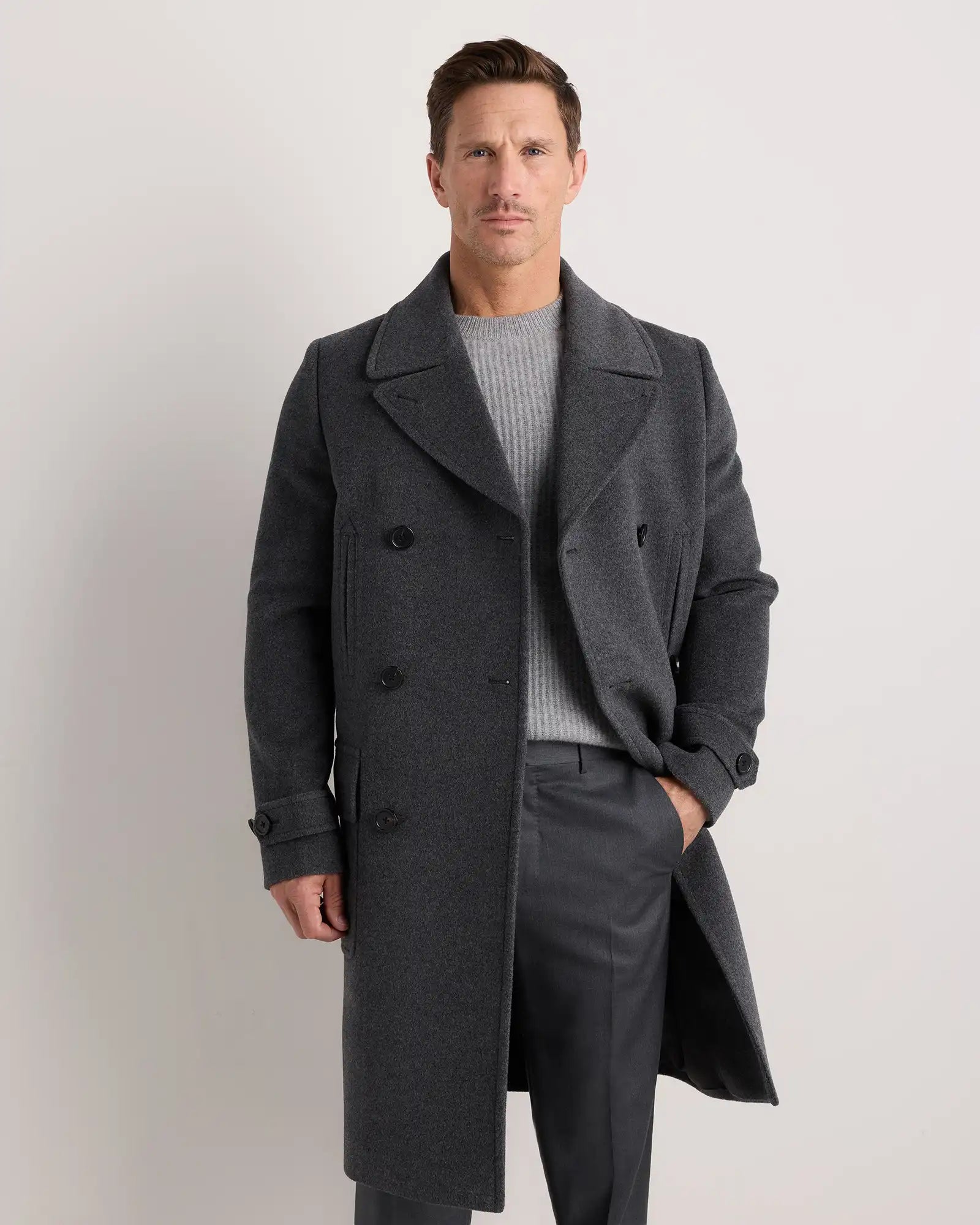 Wool Cashmere Double-Breasted Officer Topcoat