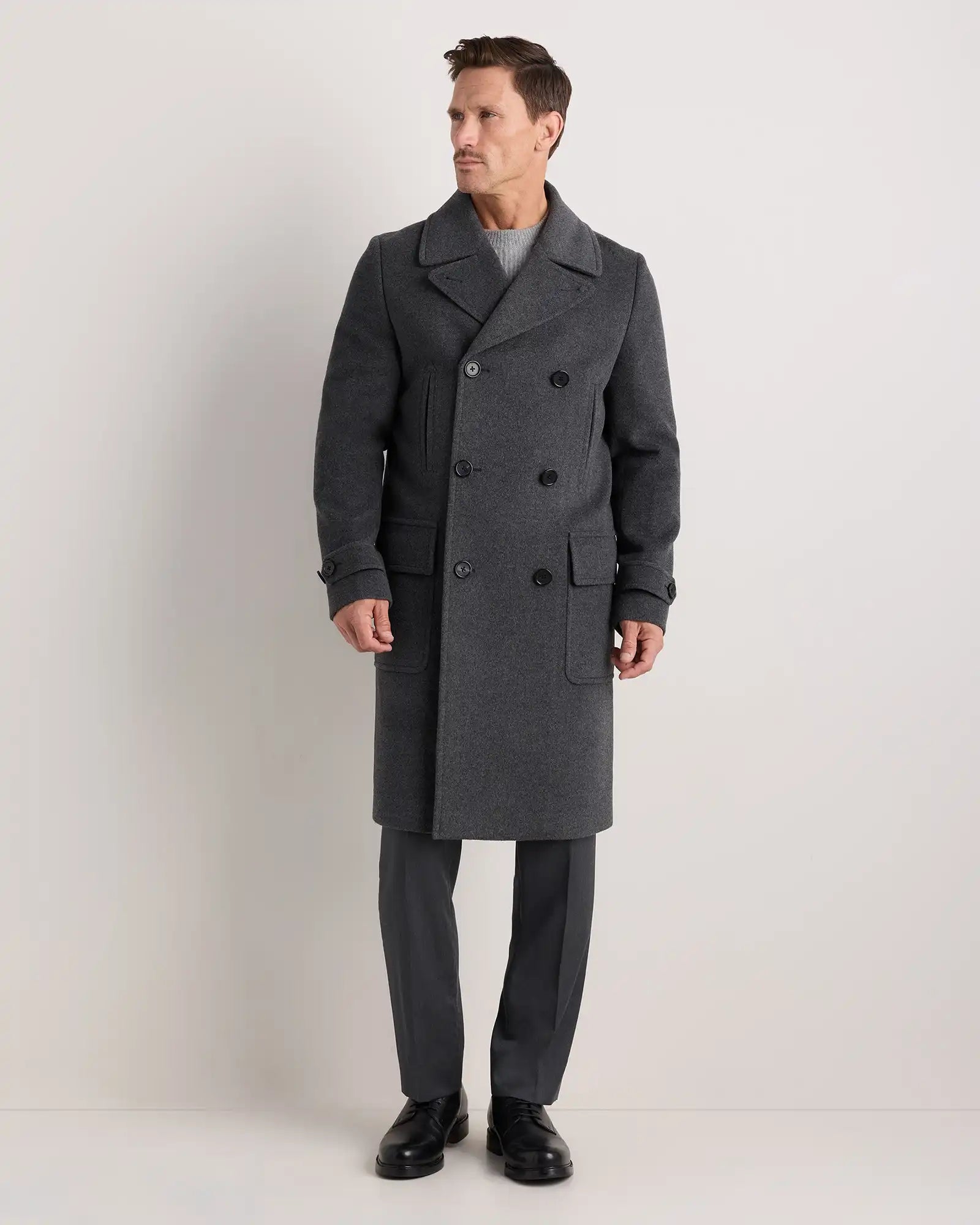 Wool Cashmere Double-Breasted Officer Topcoat
