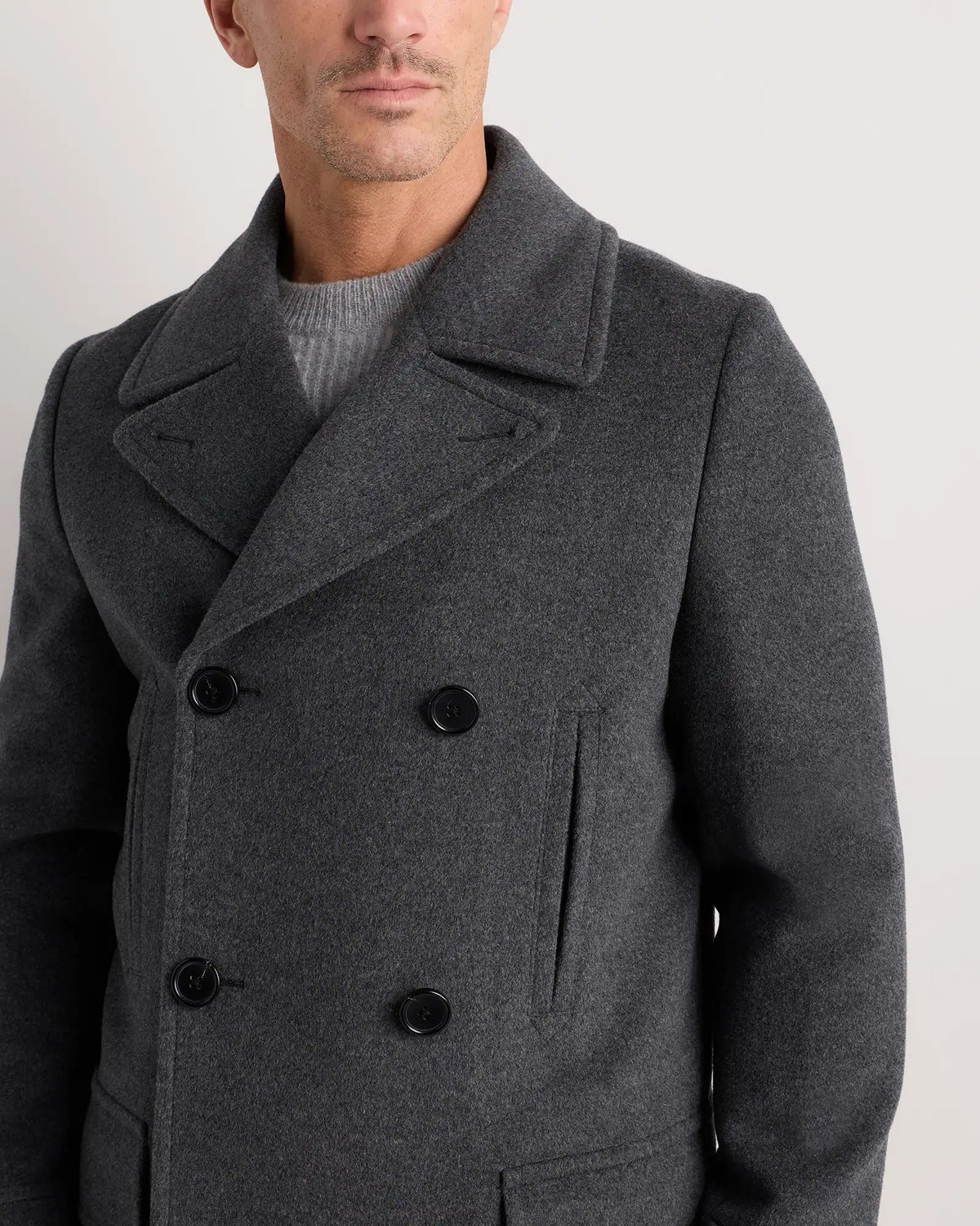 Wool Cashmere Double-Breasted Officer Topcoat