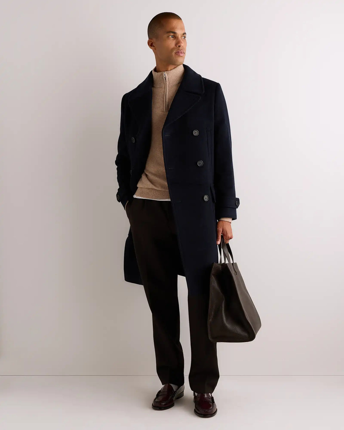 Wool Cashmere Double-Breasted Officer Topcoat