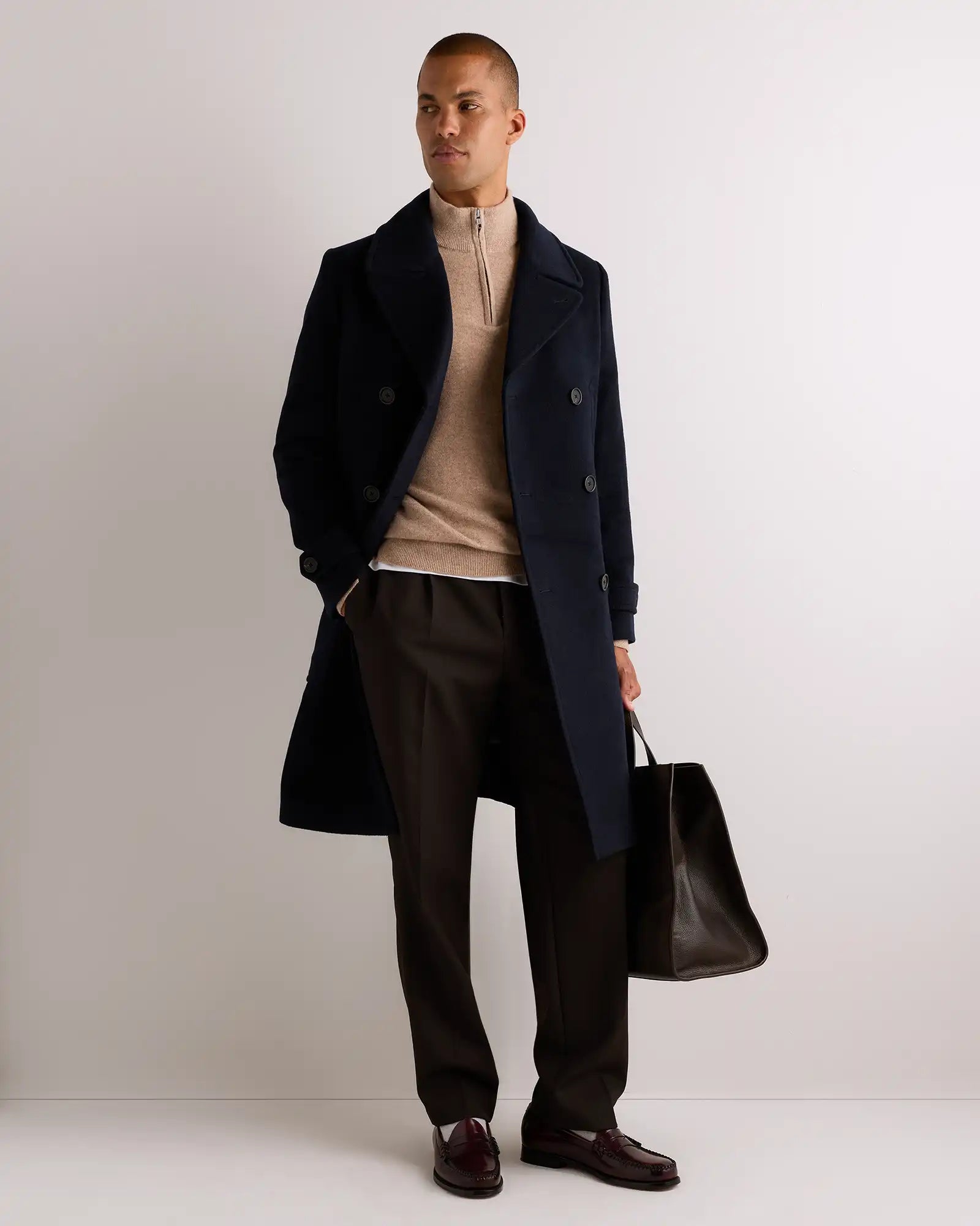 Wool Cashmere Double-Breasted Officer Topcoat