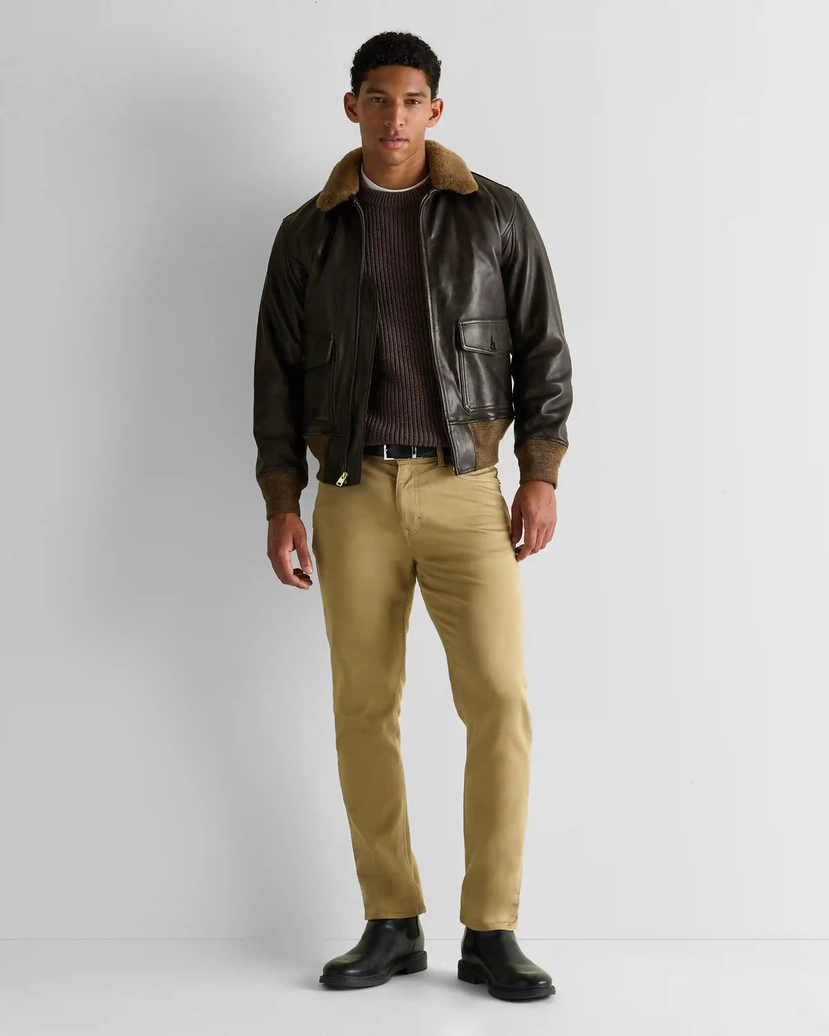 Shearling Collar Leather Flight Jacket