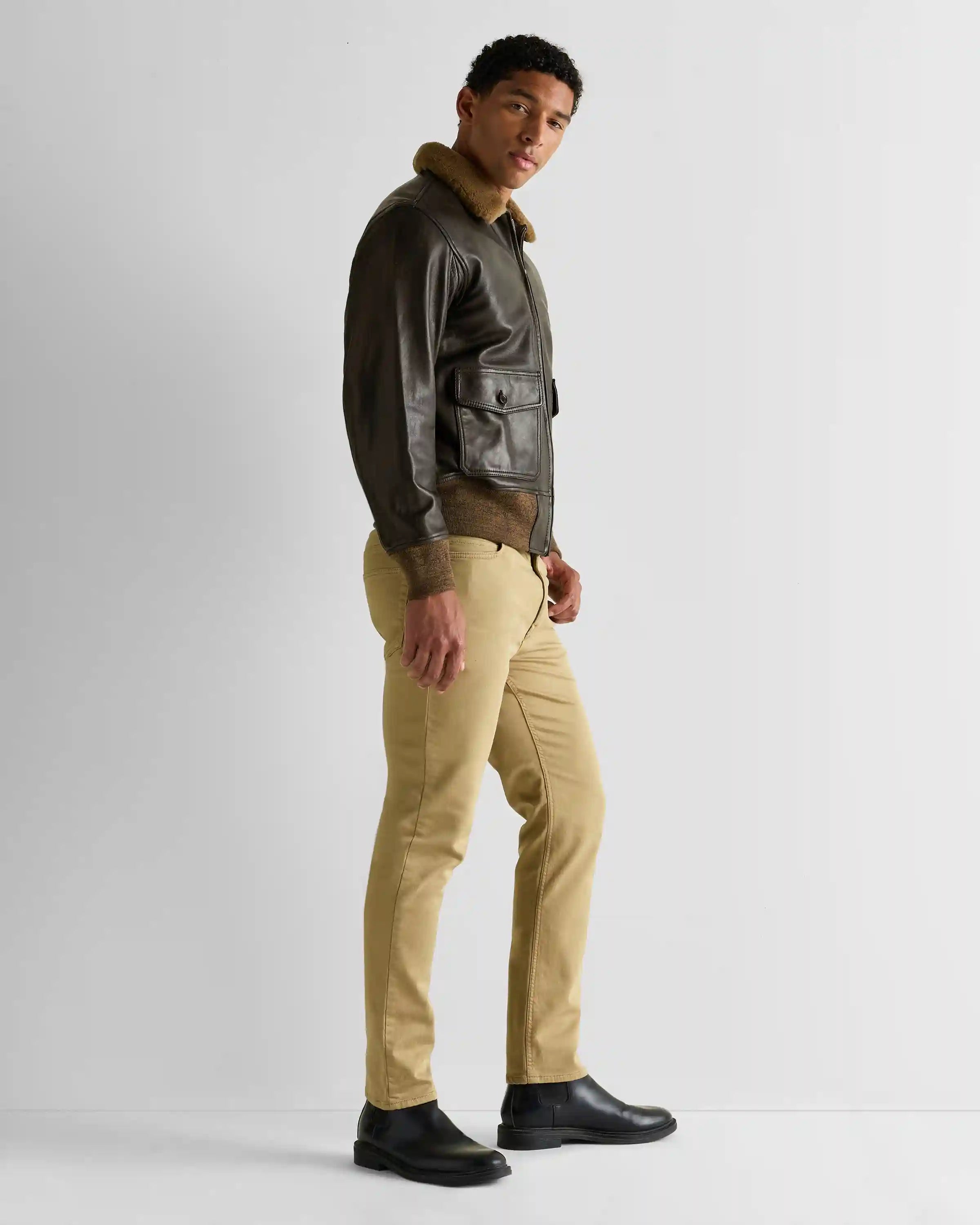 Shearling Collar Leather Flight Jacket