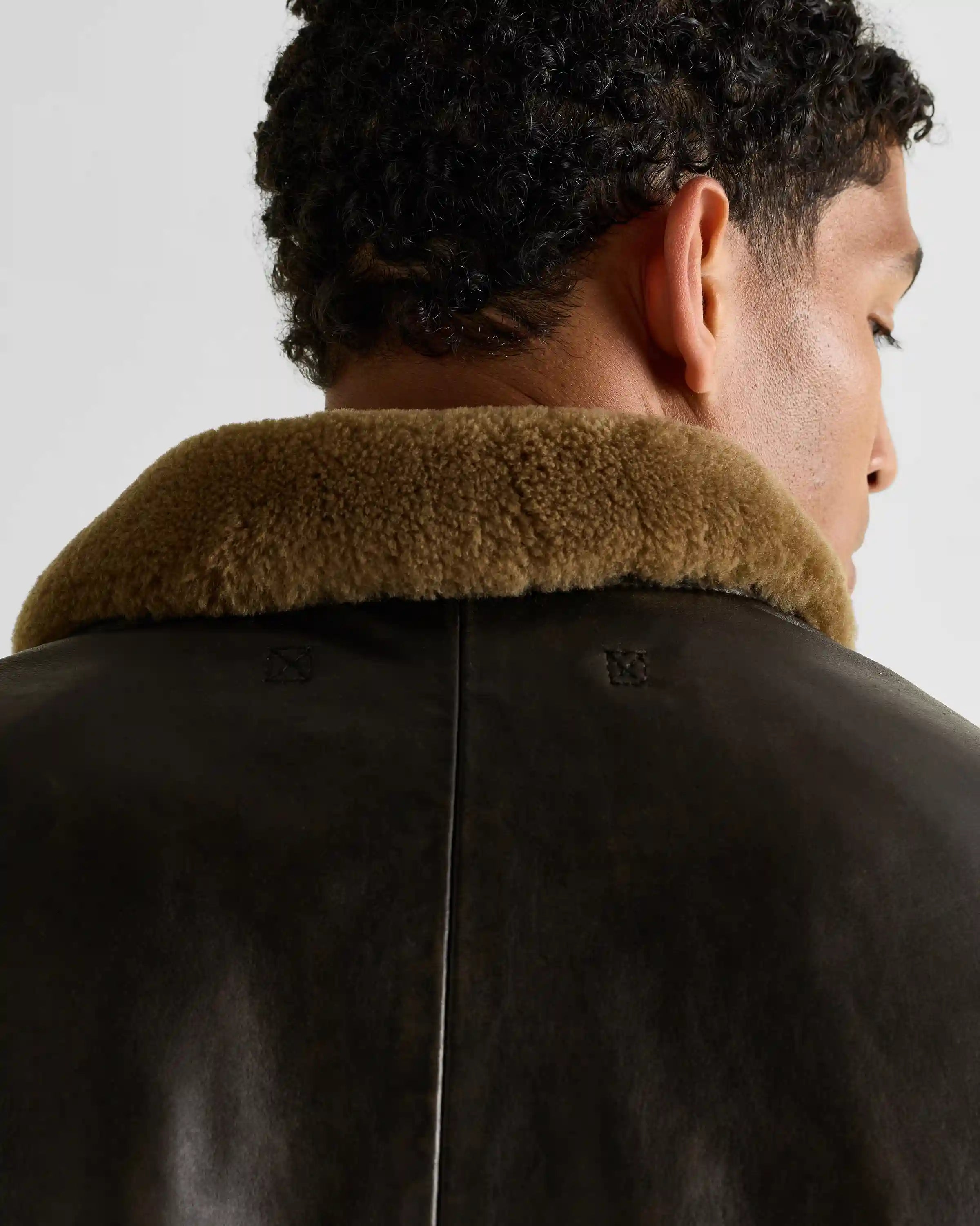 Shearling Collar Leather Flight Jacket