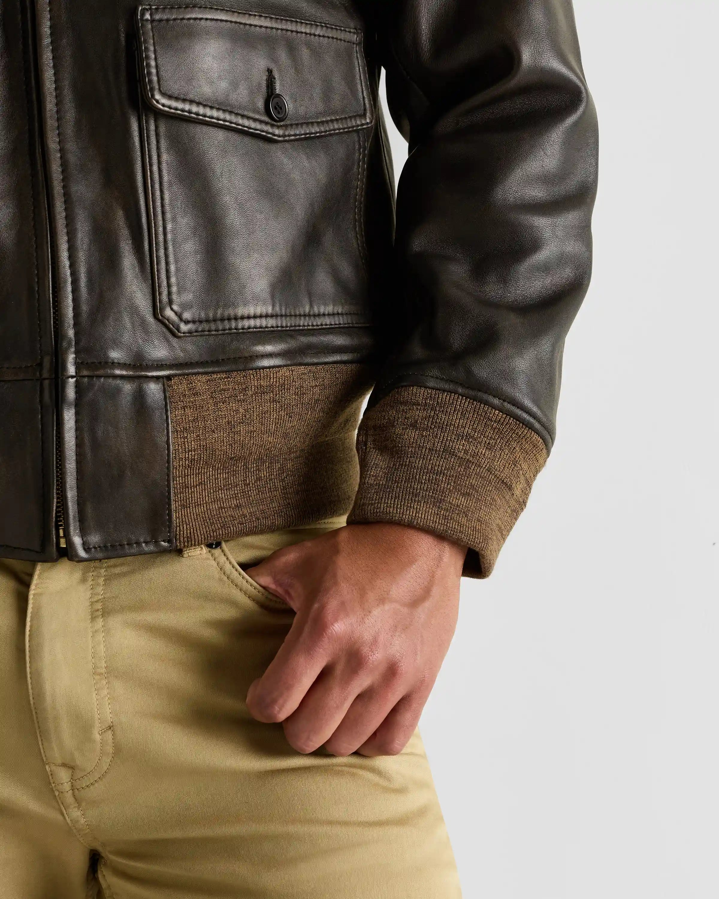 Shearling Collar Leather Flight Jacket
