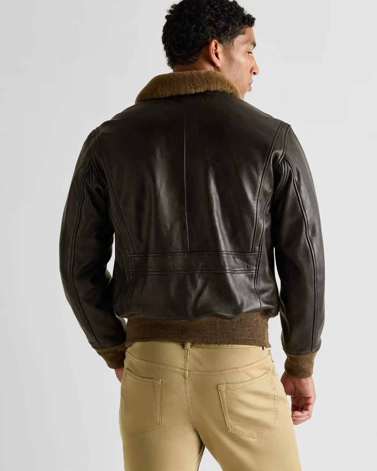 Shearling Collar Leather Flight Jacket