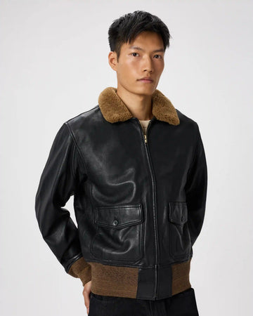 Shearling Collar Leather Flight Jacket
