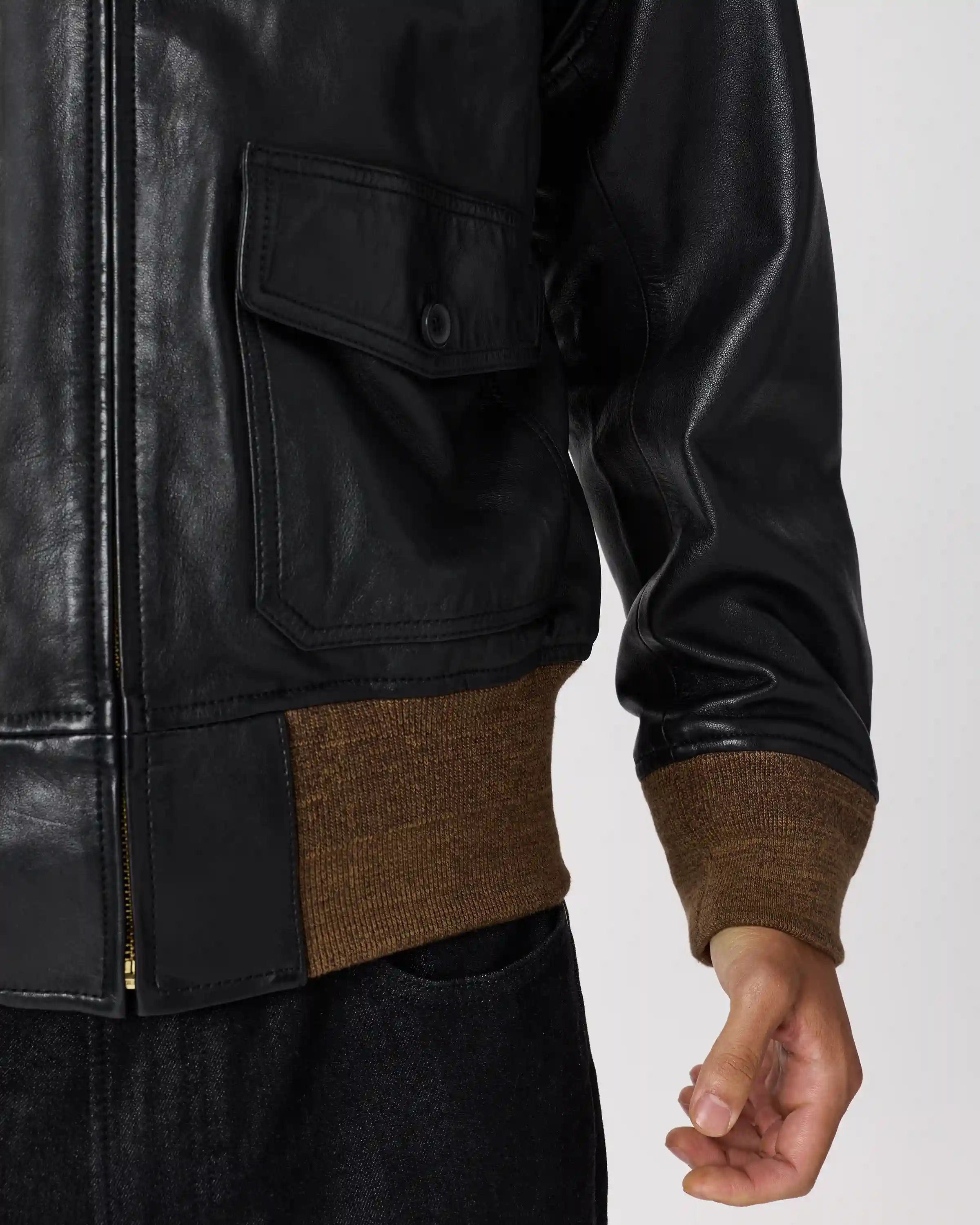Shearling Collar Leather Flight Jacket