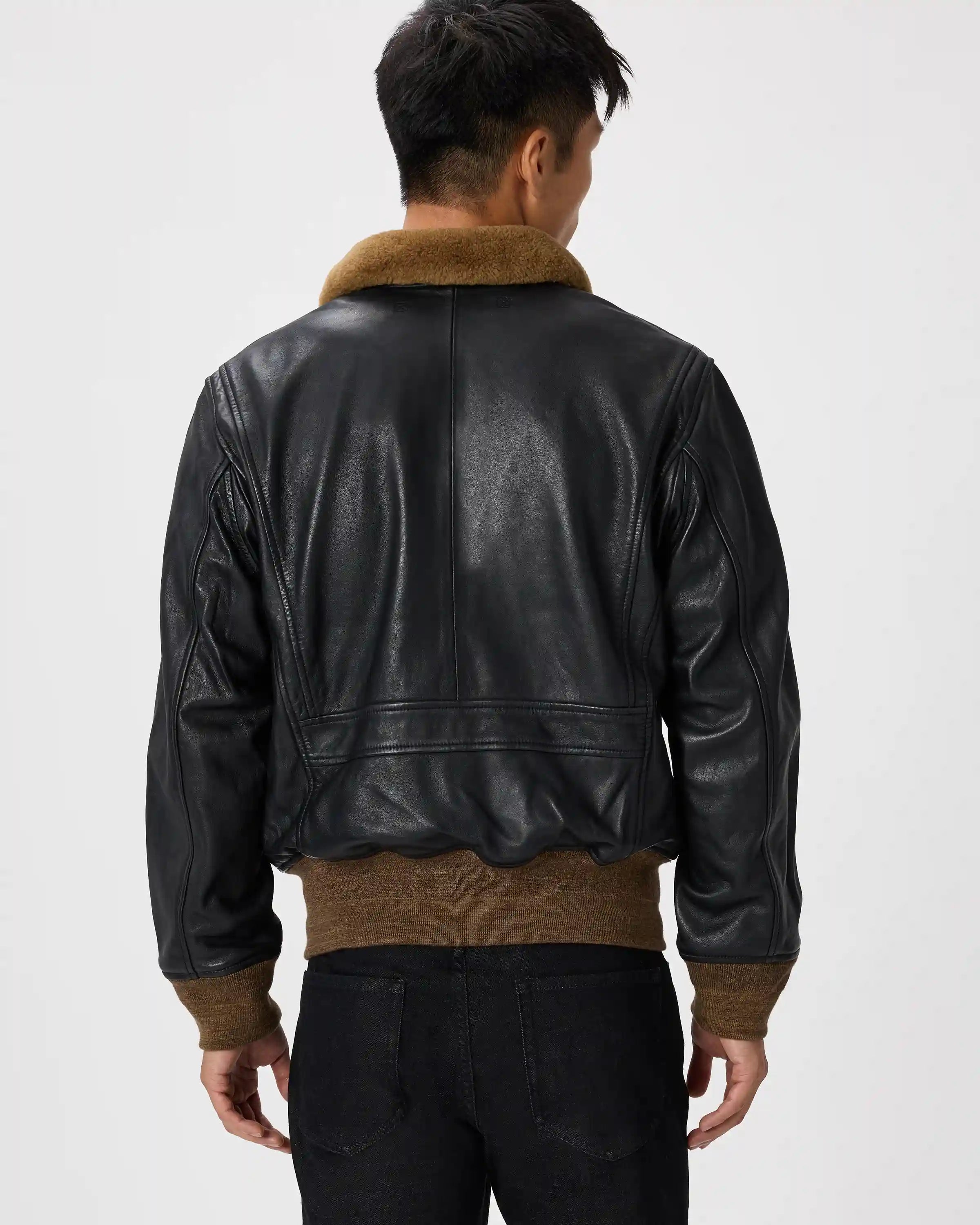Shearling Collar Leather Flight Jacket