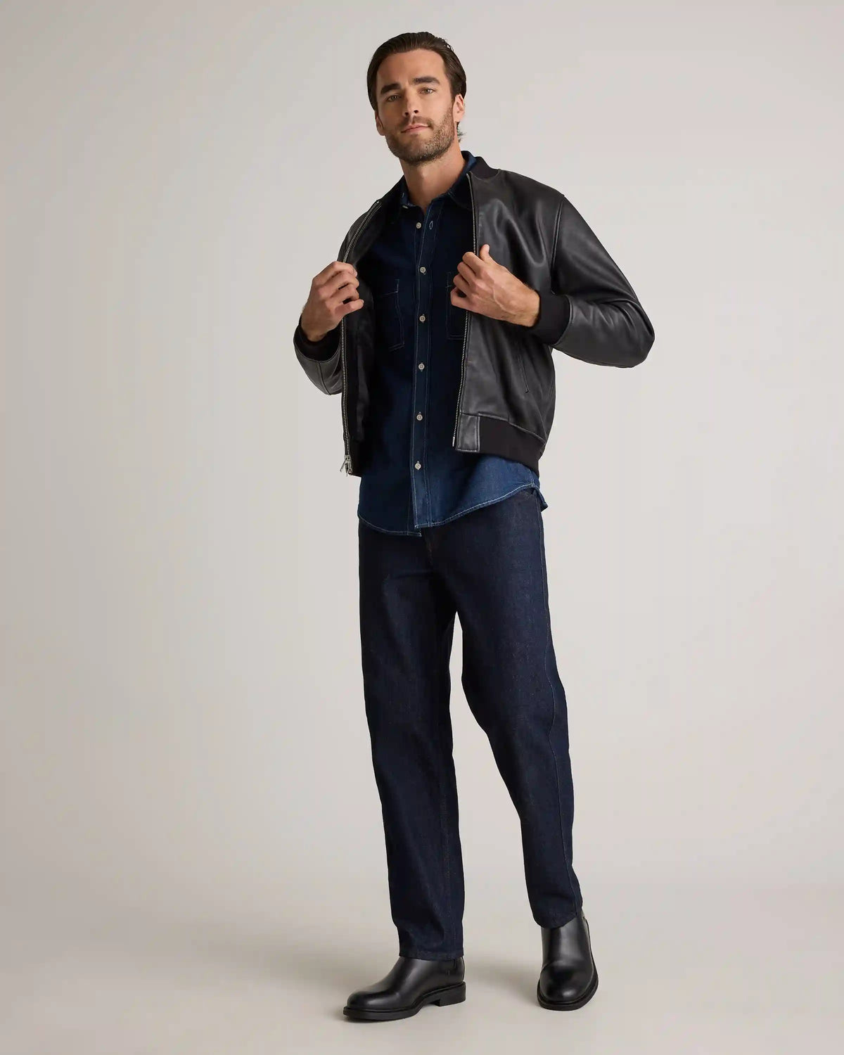 100% Washed Leather Bomber Jacket