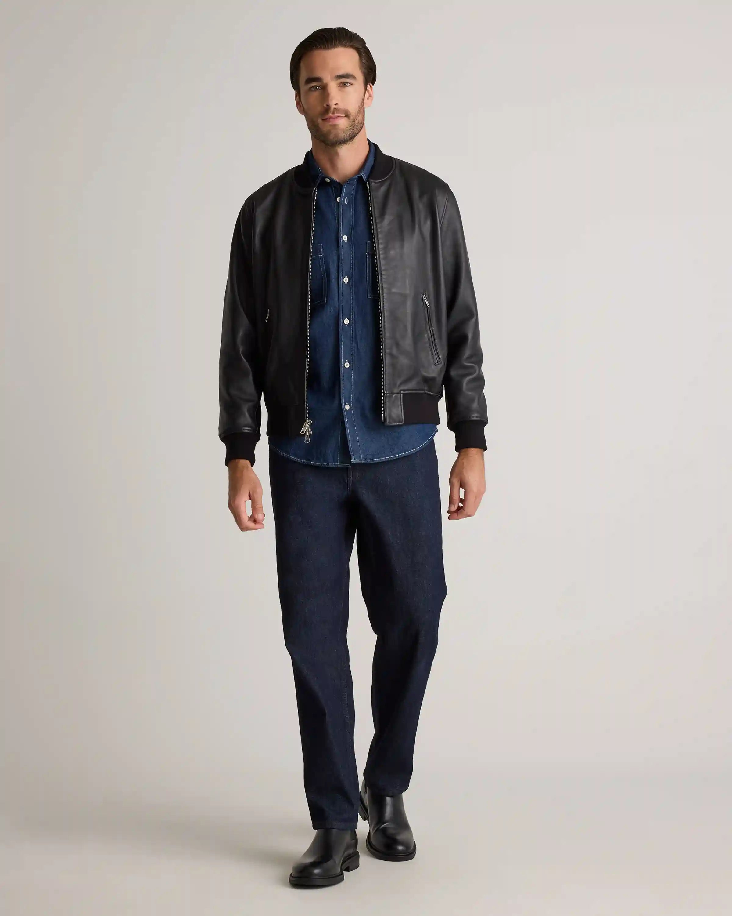 100% Washed Leather Bomber Jacket