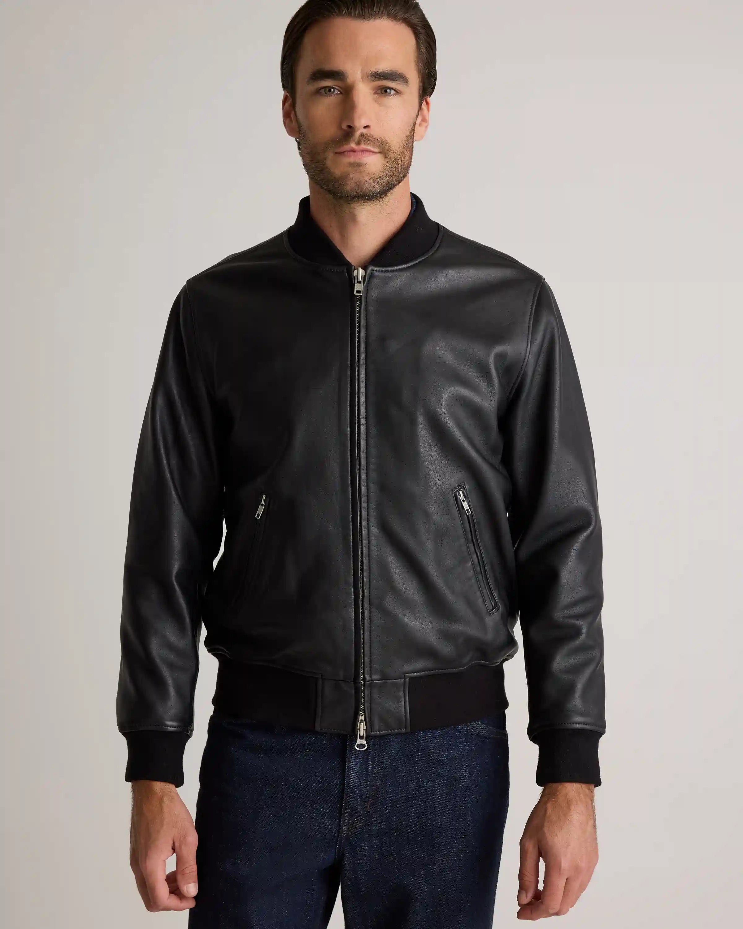 100% Washed Leather Bomber Jacket