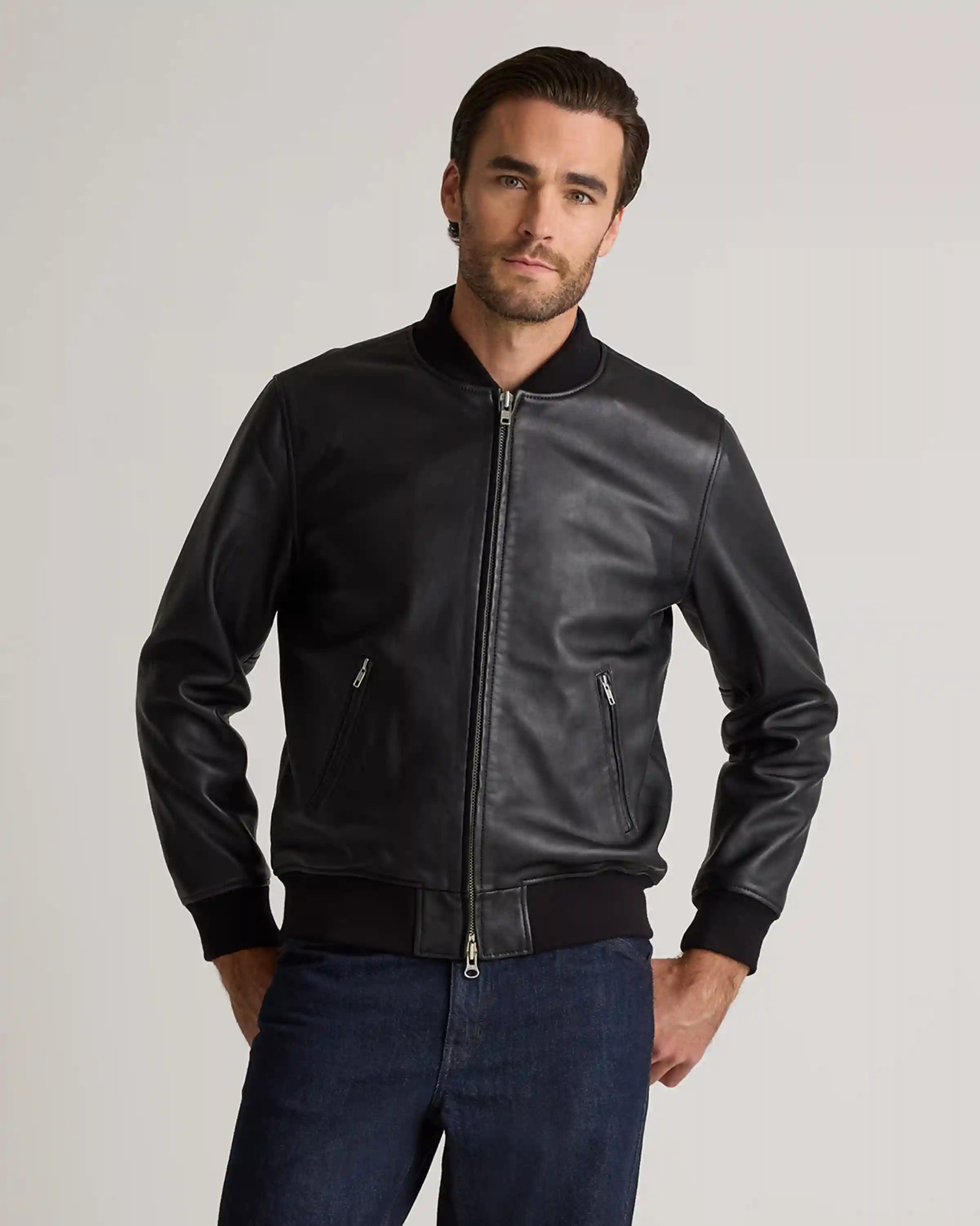 100% Washed Leather Bomber Jacket