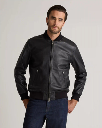 100% Washed Leather Bomber Jacket